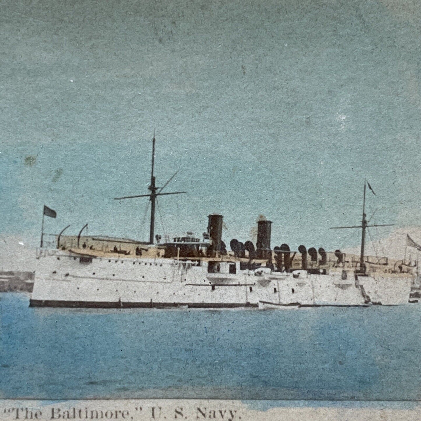 Antique 1890s USS Baltimore C-3 Navy Cruiser Ship Stereoview Photo Card P1832