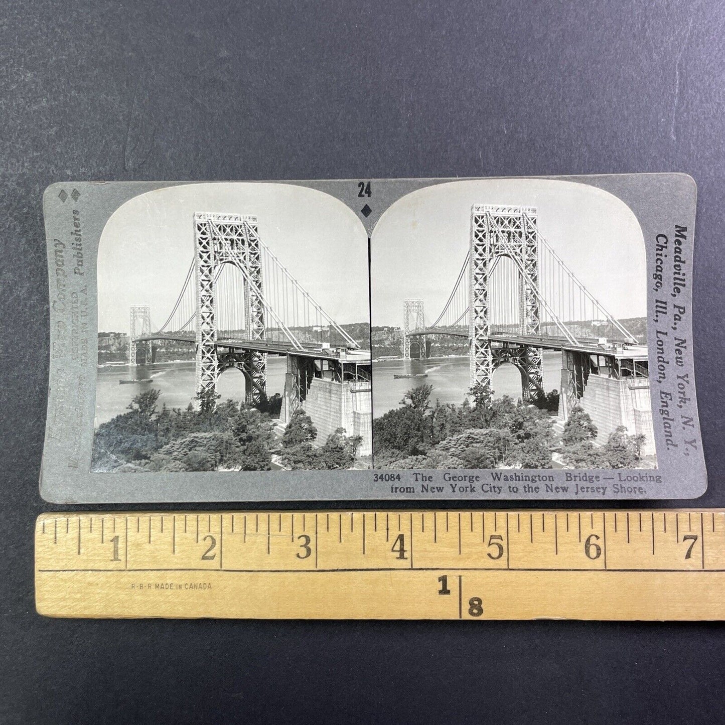 George Washington Bridge Manhattan Stereoview New York City Antique c1920s Y545