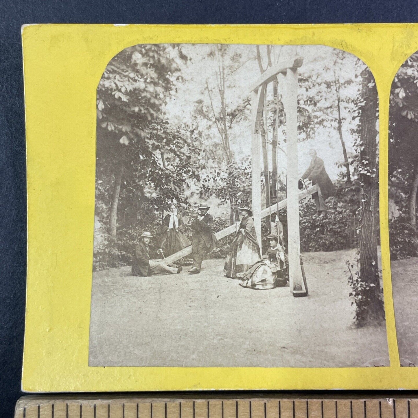Early Photo of a See-Saw and Swing Stereoview Eastern U.S. Antique c1860s Y2779