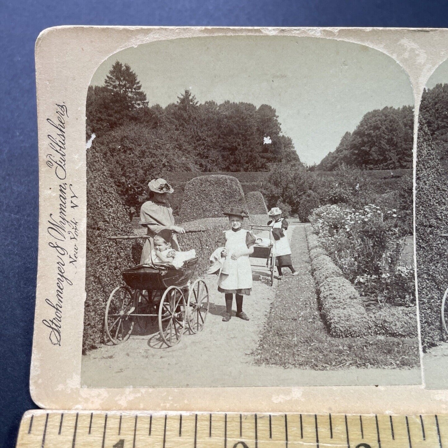 Antique 1897 Hillerod Denmark Woman With Stroller Stereoview Photo Card P3929