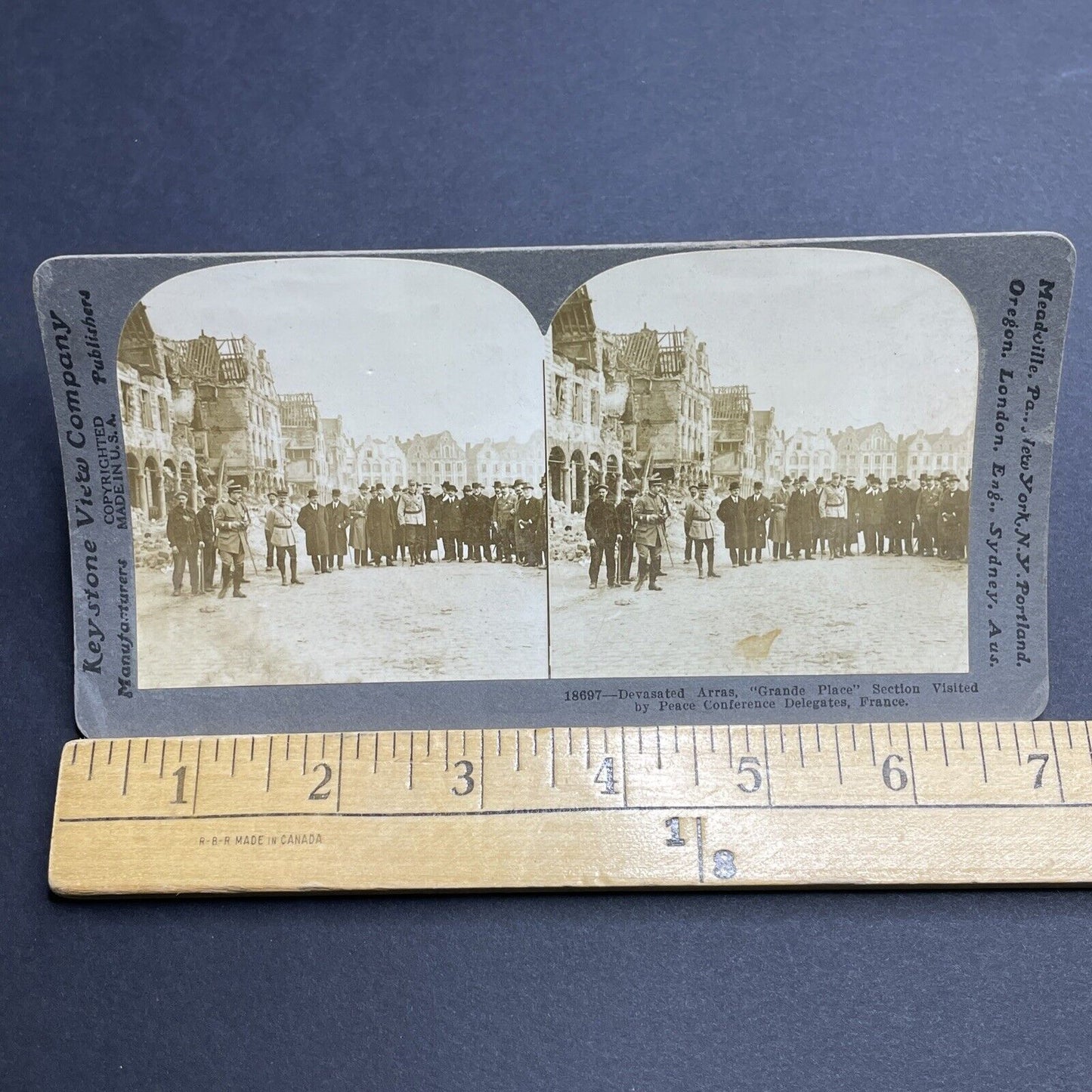 Antique 1918 Georges Clemenceau Visits Arras France Stereoview Photo Card P2026