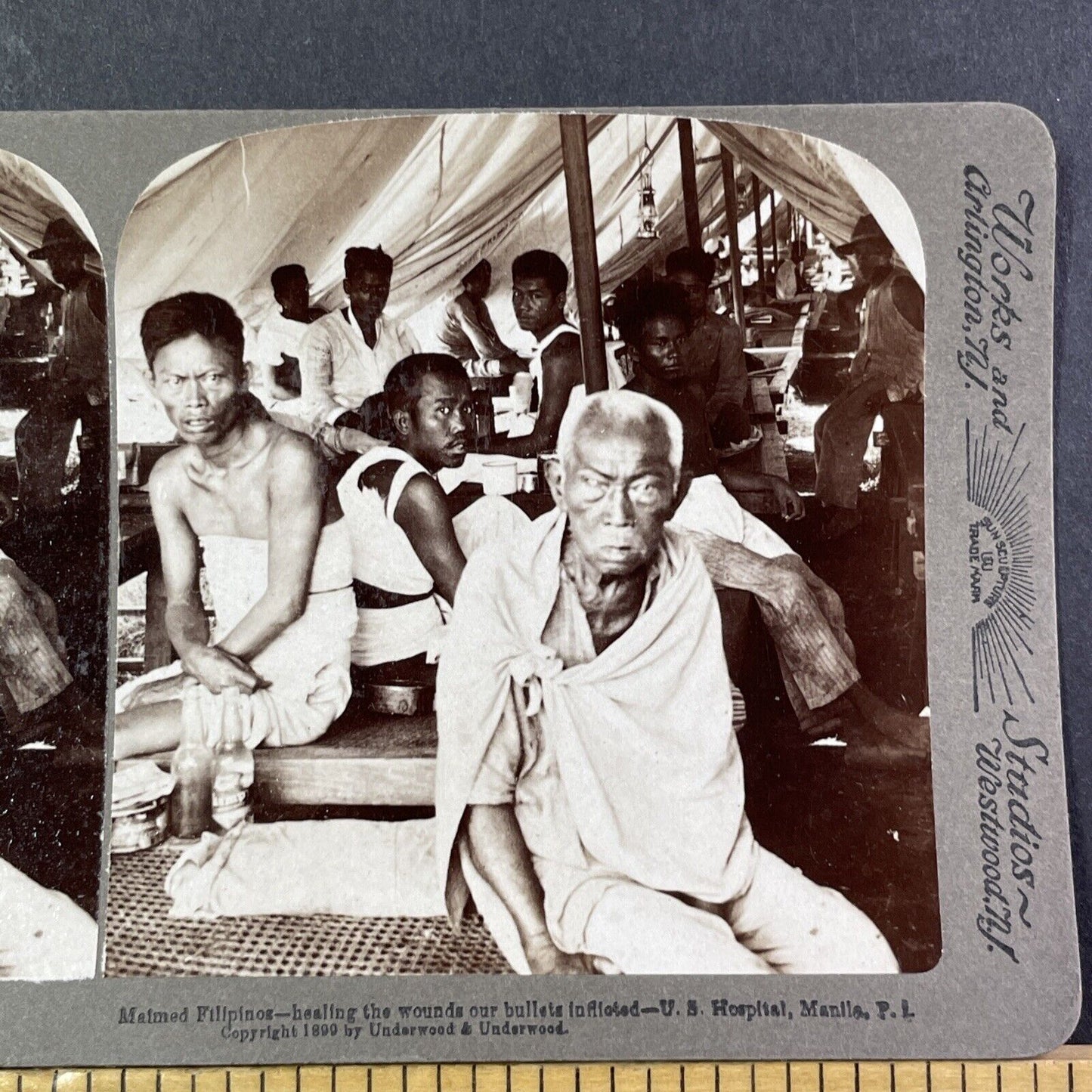 Injured Rebel Pinoy Fighters In The Philippines Stereoview Antique c1899 X2738