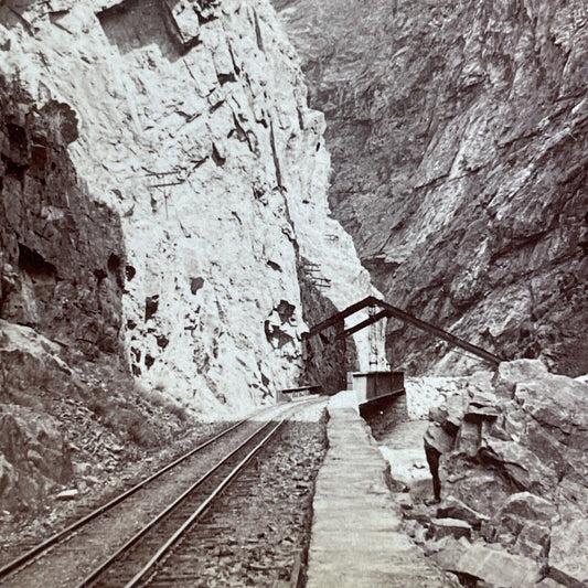 Antique 1894 Royal Gorge Canyon Railroad  Colorado Stereoview Photo Card V520