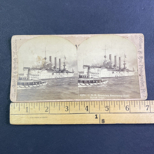 USS Brooklyn US Navy Battleship Returns Home Stereoview Antique c1899 X3177