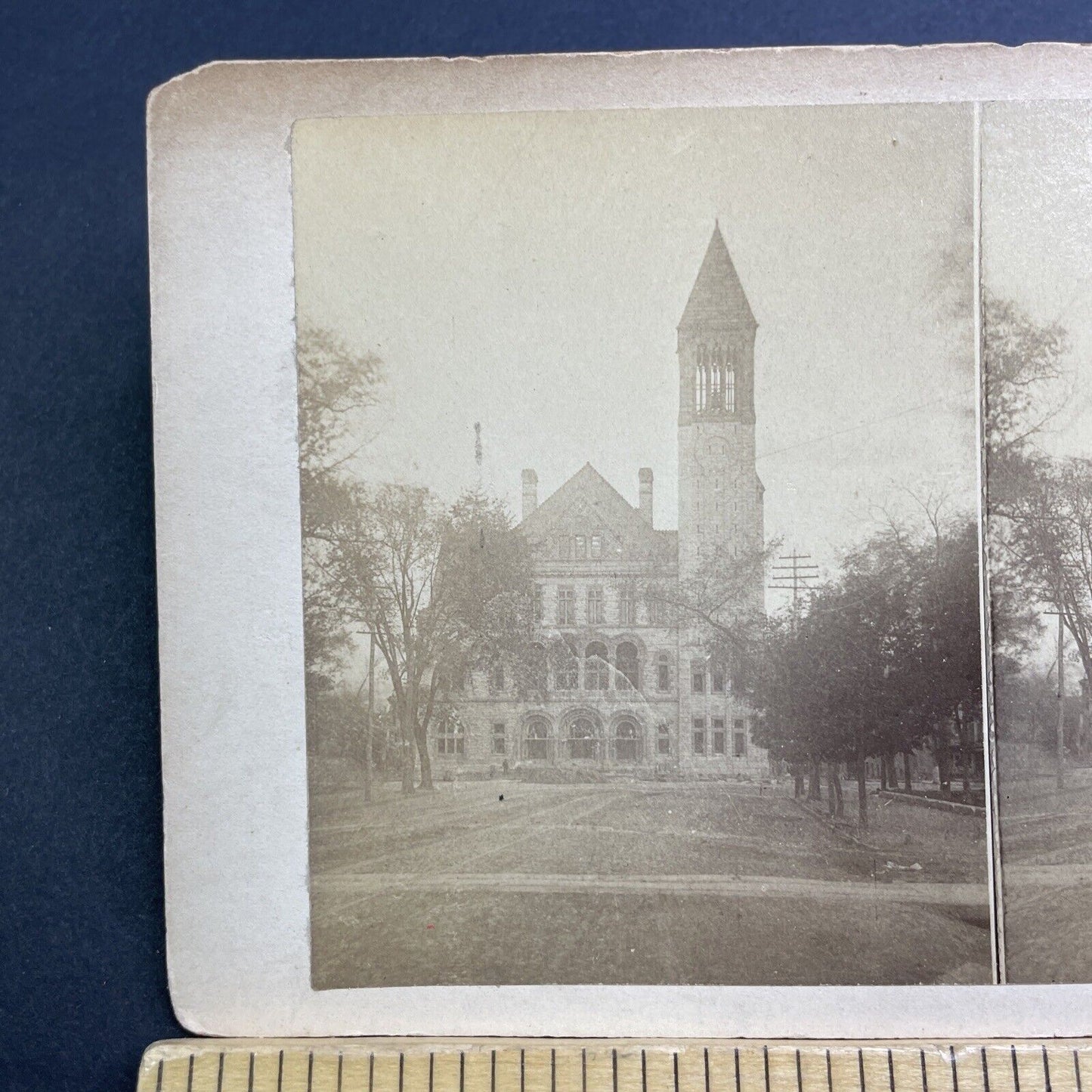 Antique 1883 Albany City Hall Construction Complete Stereoview Photo Card V551