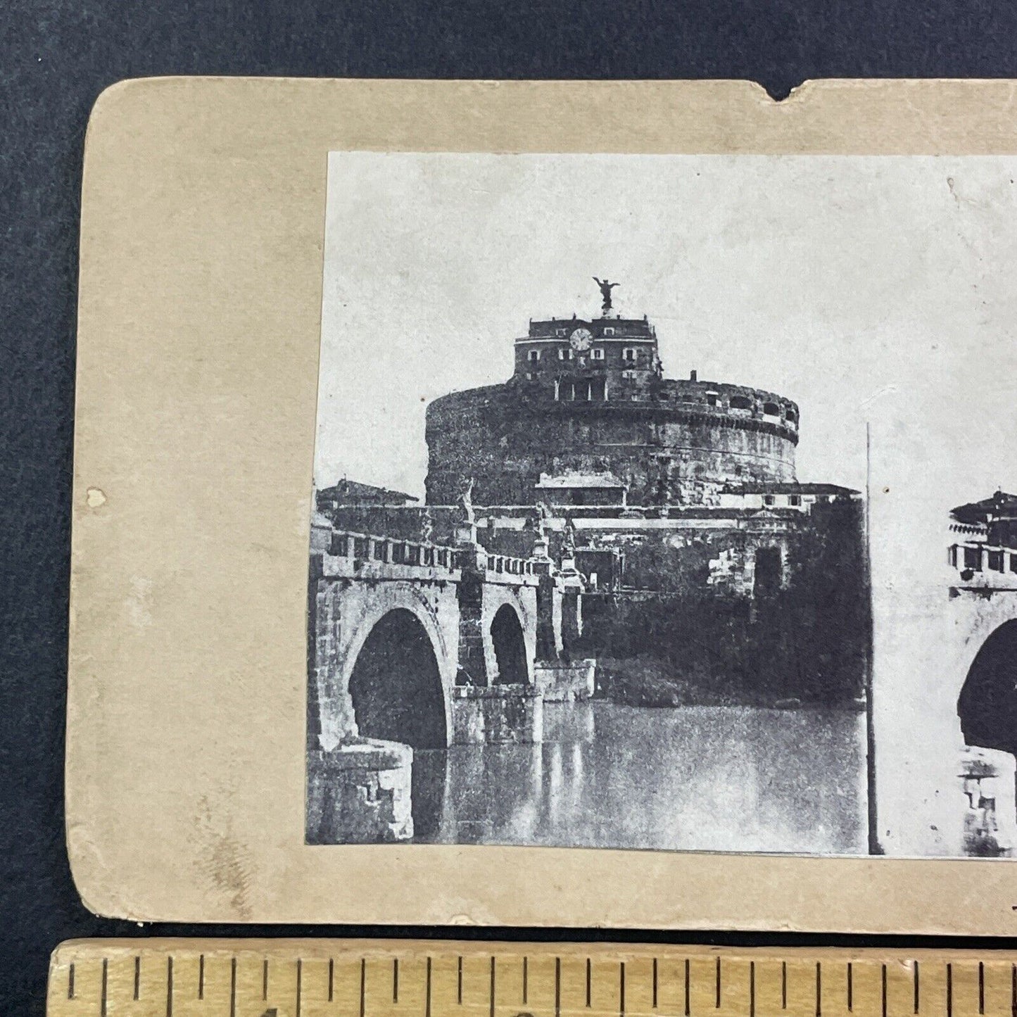 Civil War Liberty Forever Backstamp Stereoview Hadrian's Tomb Rome Antique c1861