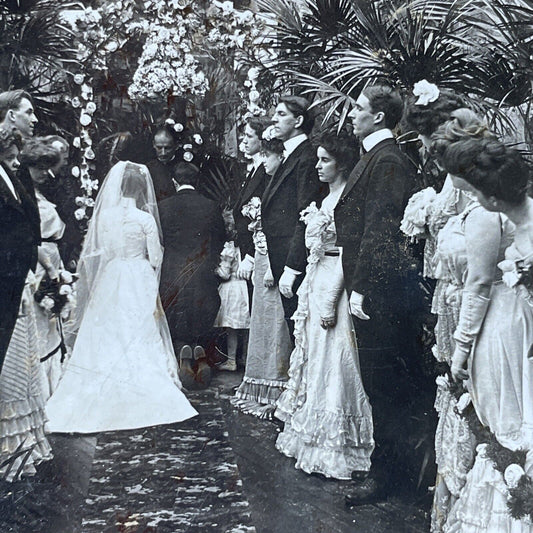 Antique 1903 Victorian Minister Blesses Bride, Groom Stereoview Photo Card P2968