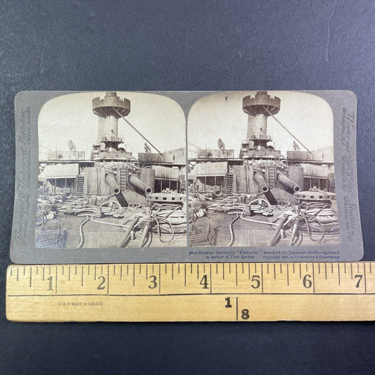 Russian Battleship Peresviet Stereoview Russo-Sino War Antique c1905 X3888