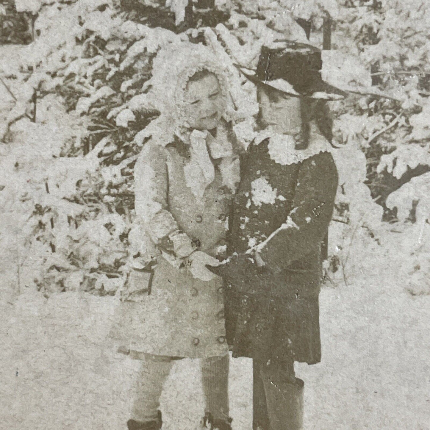 Antique 1882 Two Children In New Hampshire Snowstorm Stereoview Photo Card P4629