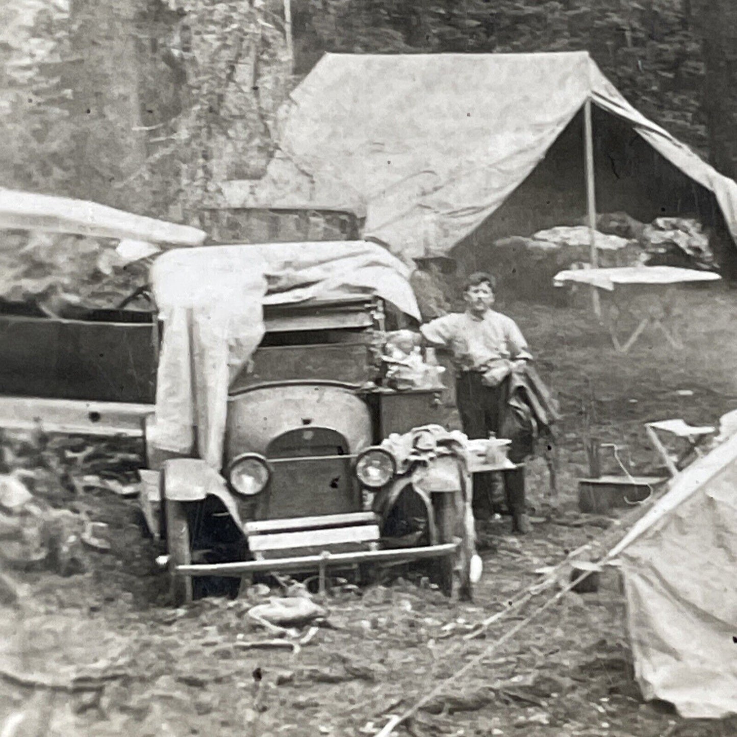 The Great Depression Stereoview Living In Tents & Cars Antique c1930s X3258