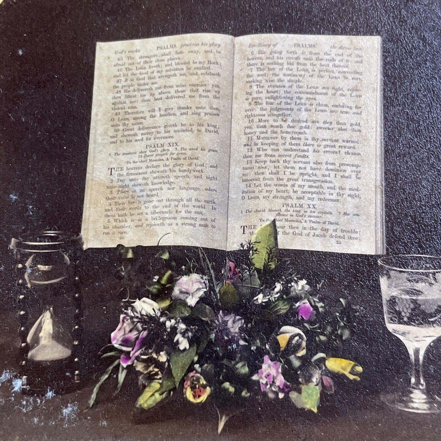 Antique 1870s Flower Arrangement For Bible Study Stereoview Photo Card P4699