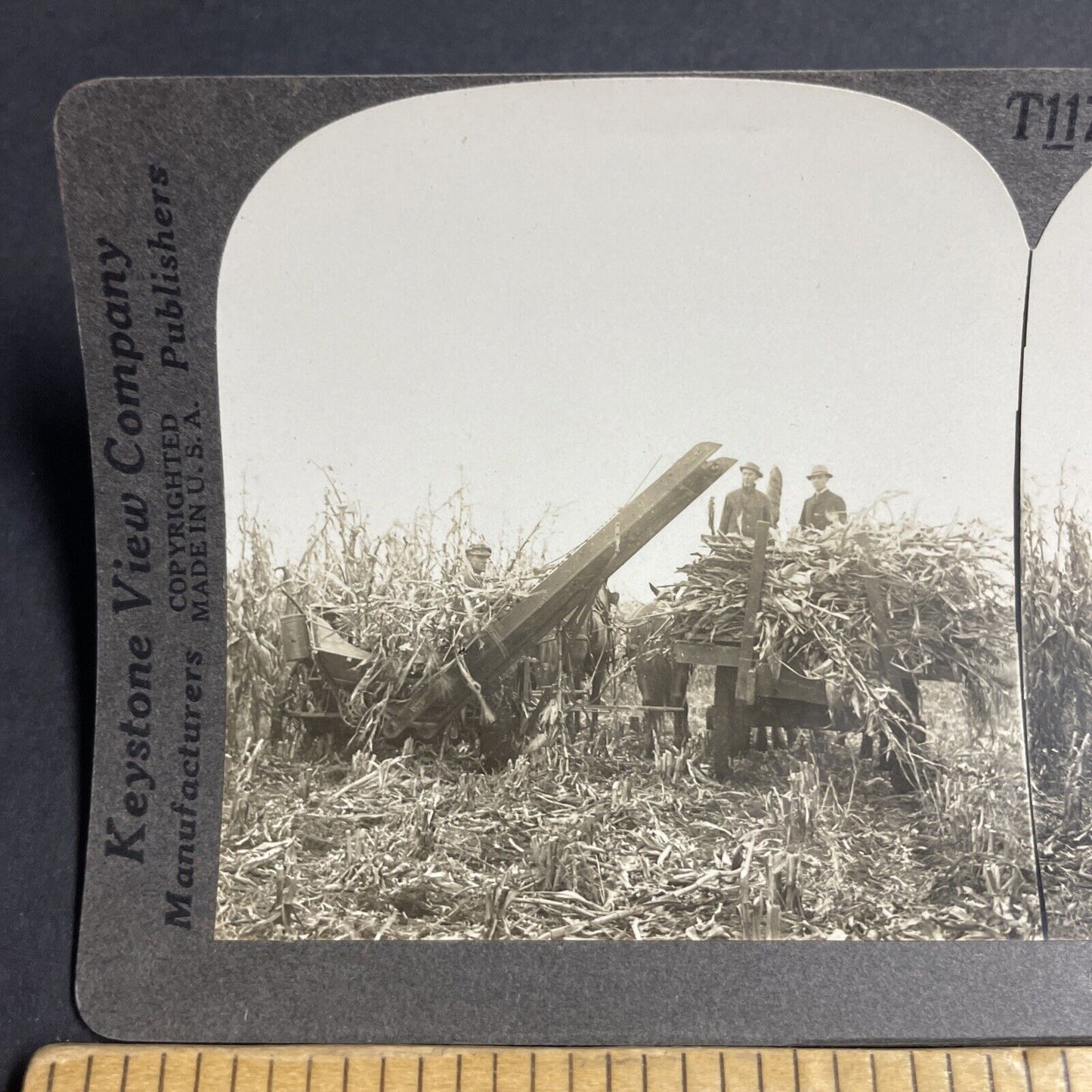 Antique 1910s Primitive Corn Harvesting Machine WI Stereoview Photo Card P4865