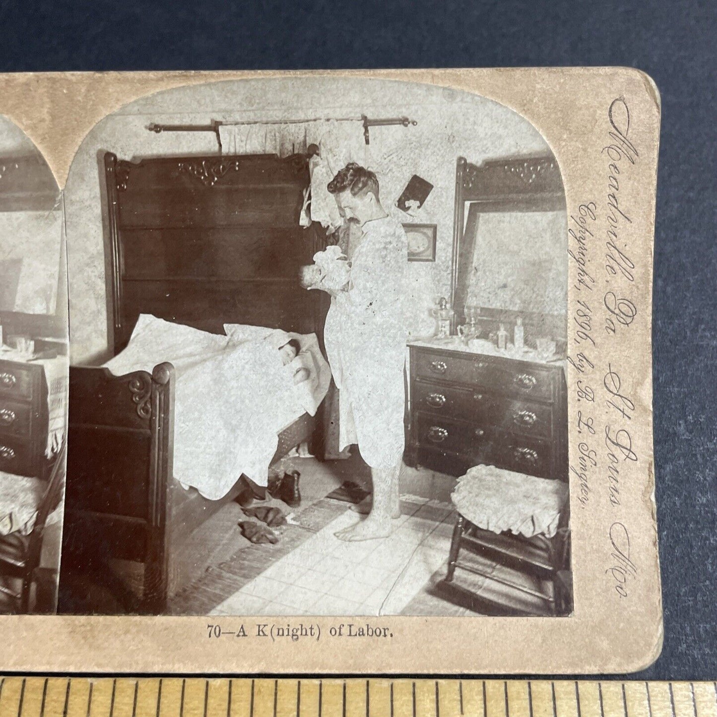 Antique 1896 Man Holds His Newborn Baby Stereoview Photo Card P4750