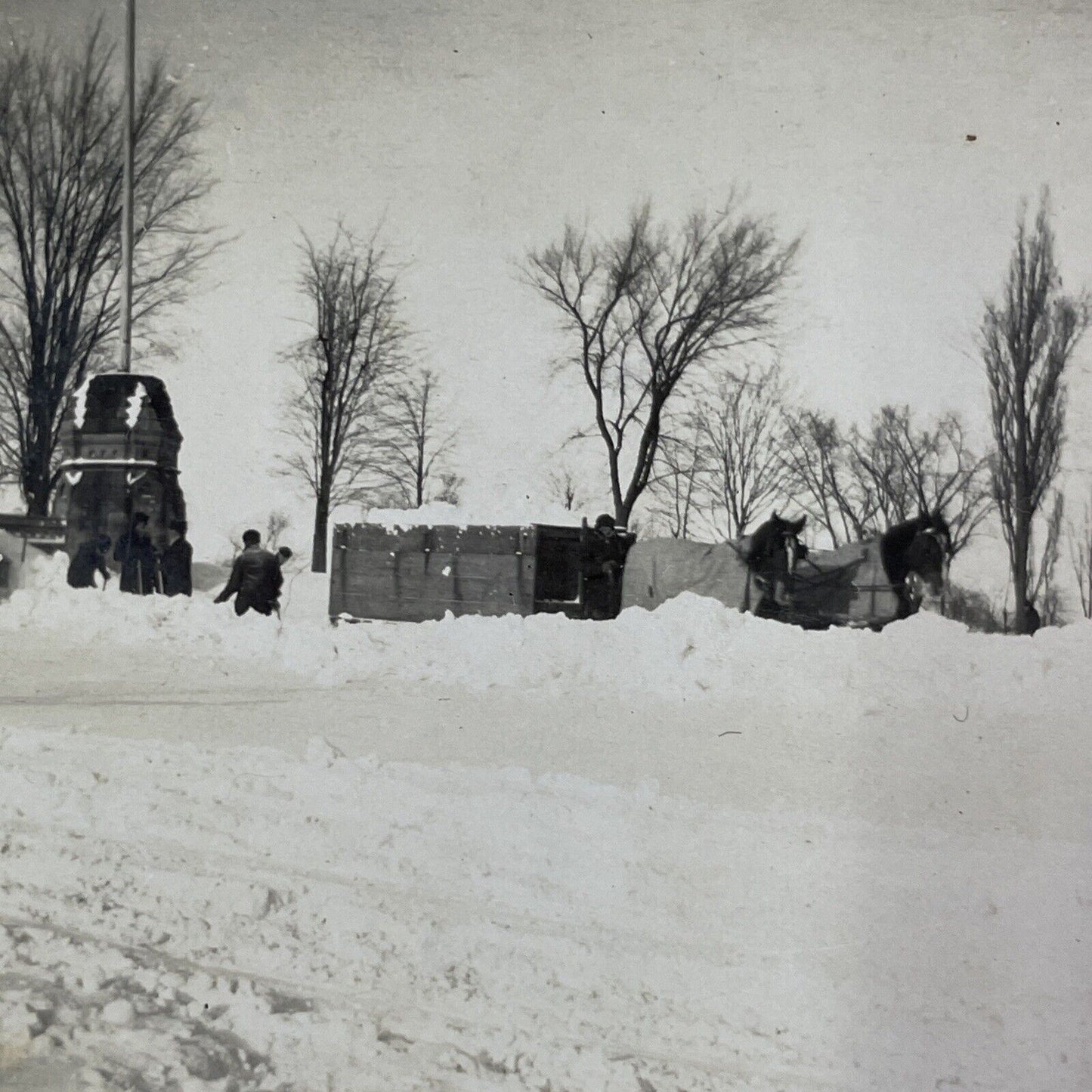 Snow Removal Crews Ottawa Ontario Canada Stereoview OOAK Antique c1908 Y2716