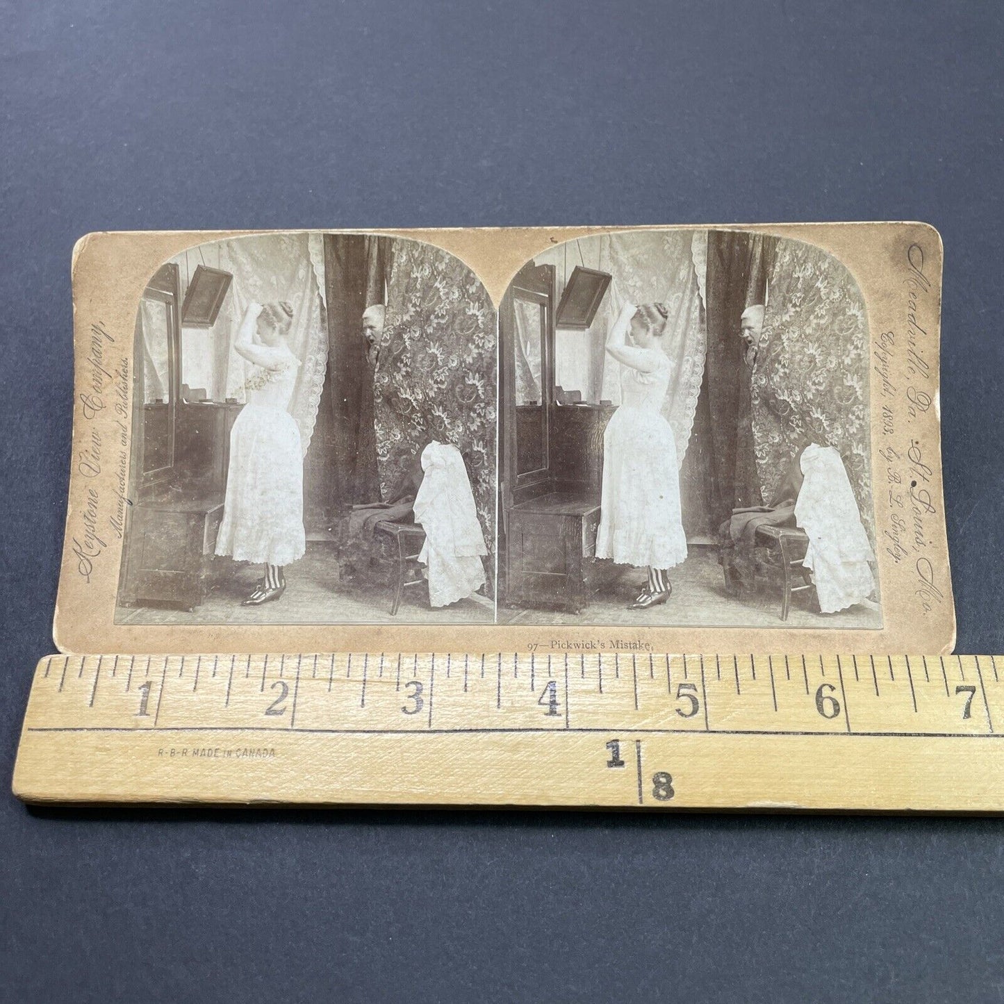 Antique 1893 Man Spies On Woman In Underwear Stereoview Photo Card P2682