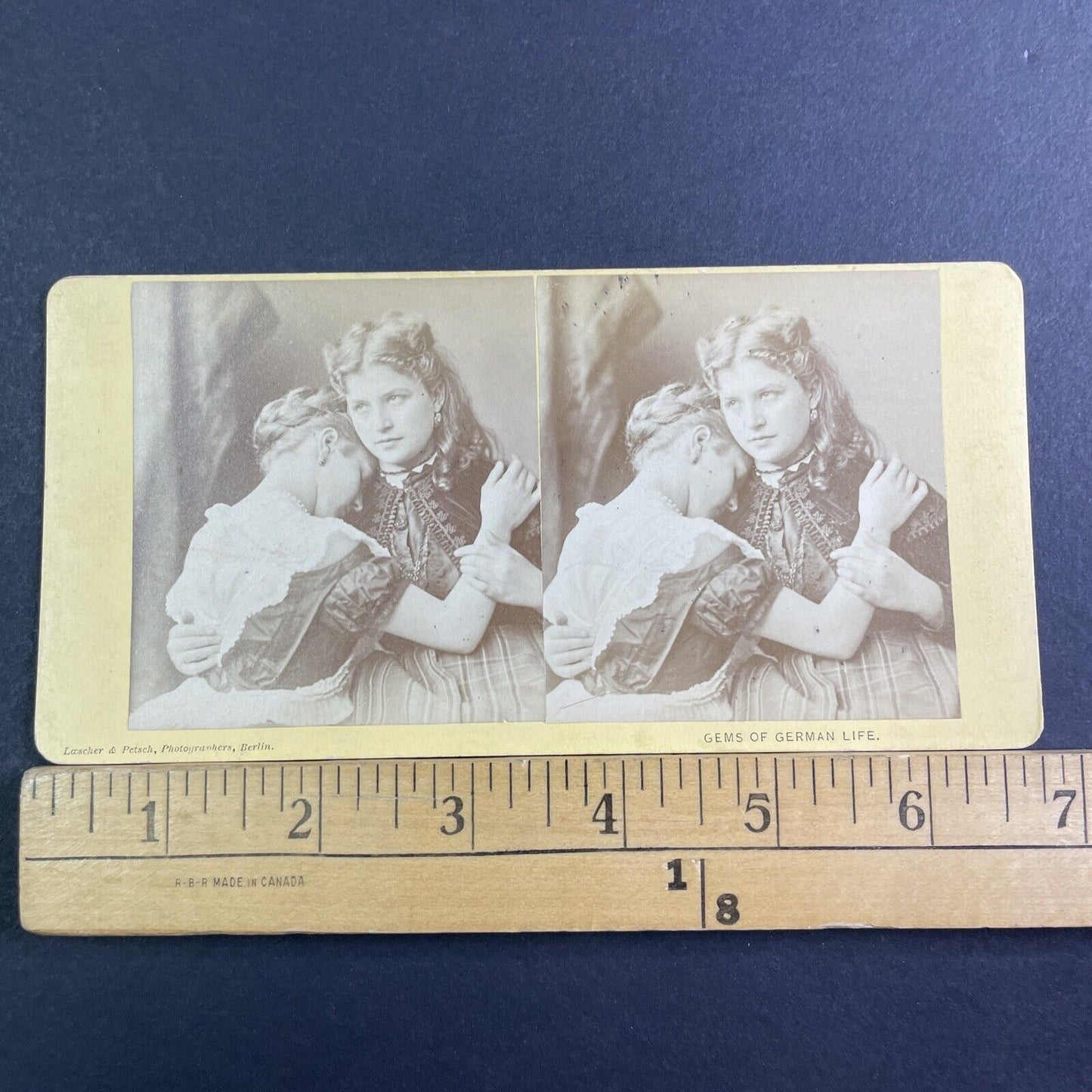 Beautiful German Women Hugging Stereoview Germany Antique c1870 X3210