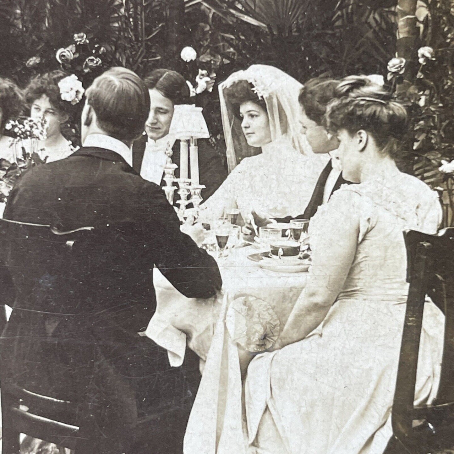 Antique 1902 Wedding Dinner Party Stereoview Photo Card P2707