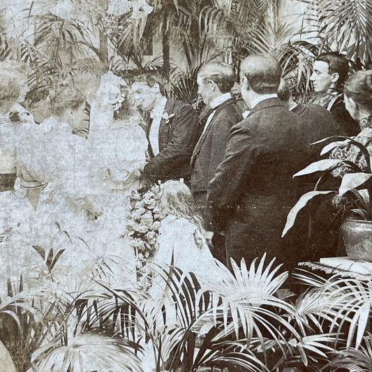 Antique 1897 Victorian Wedding Kiss At Alter Stereoview Photo Card P2985