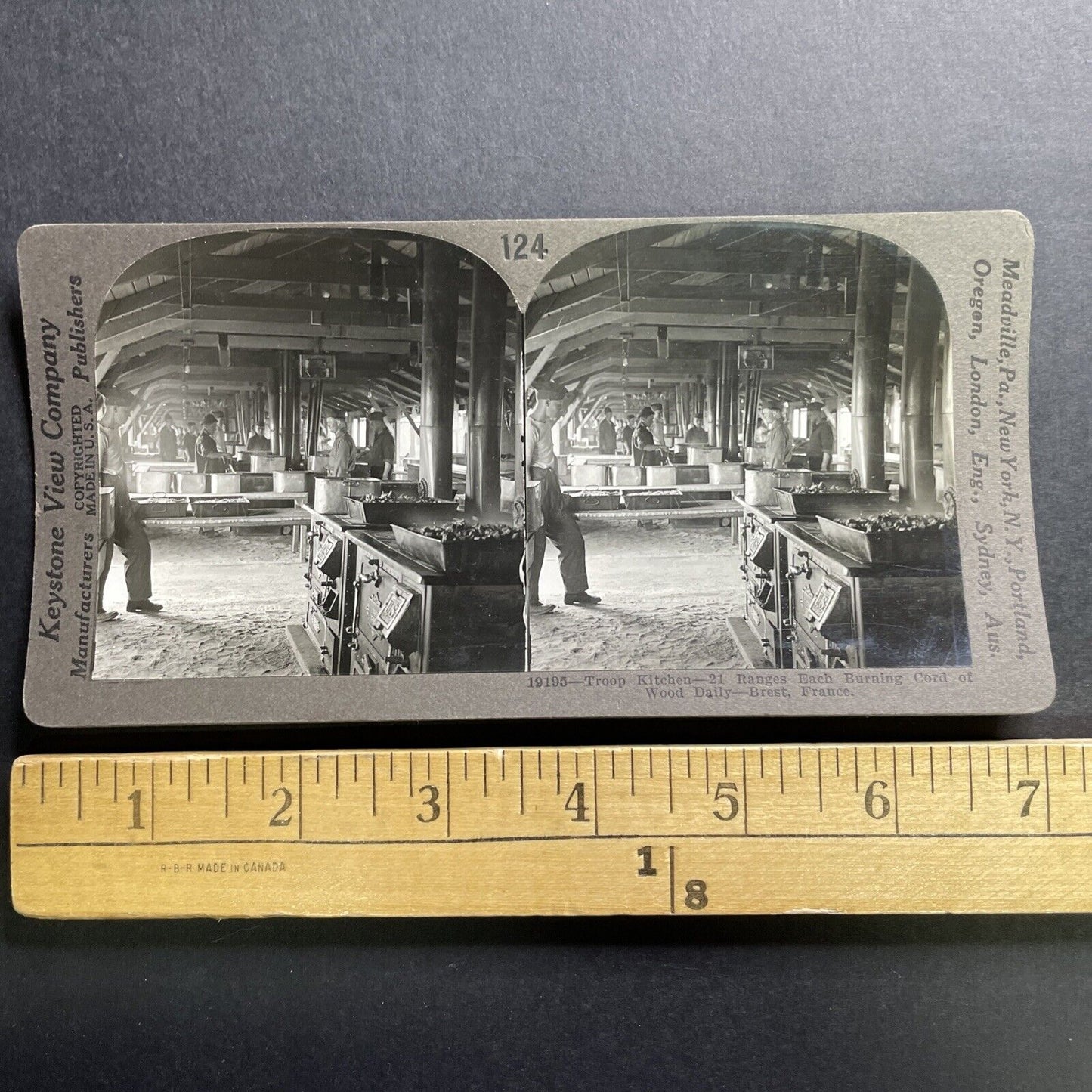 Antique 1917 WW1 Mess Hall For Troops Brest France Stereoview Photo Card P1782