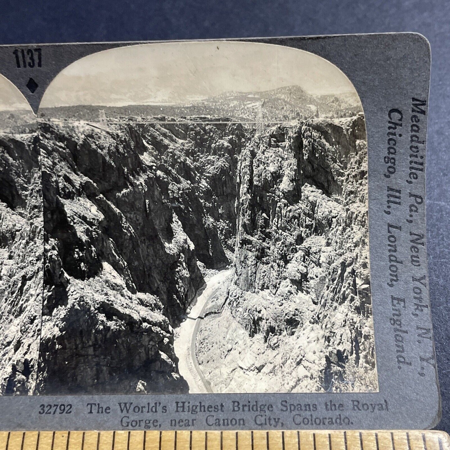 Antique 1930s The World's Highest Bridge Colorado Stereoview Photo Card P4966