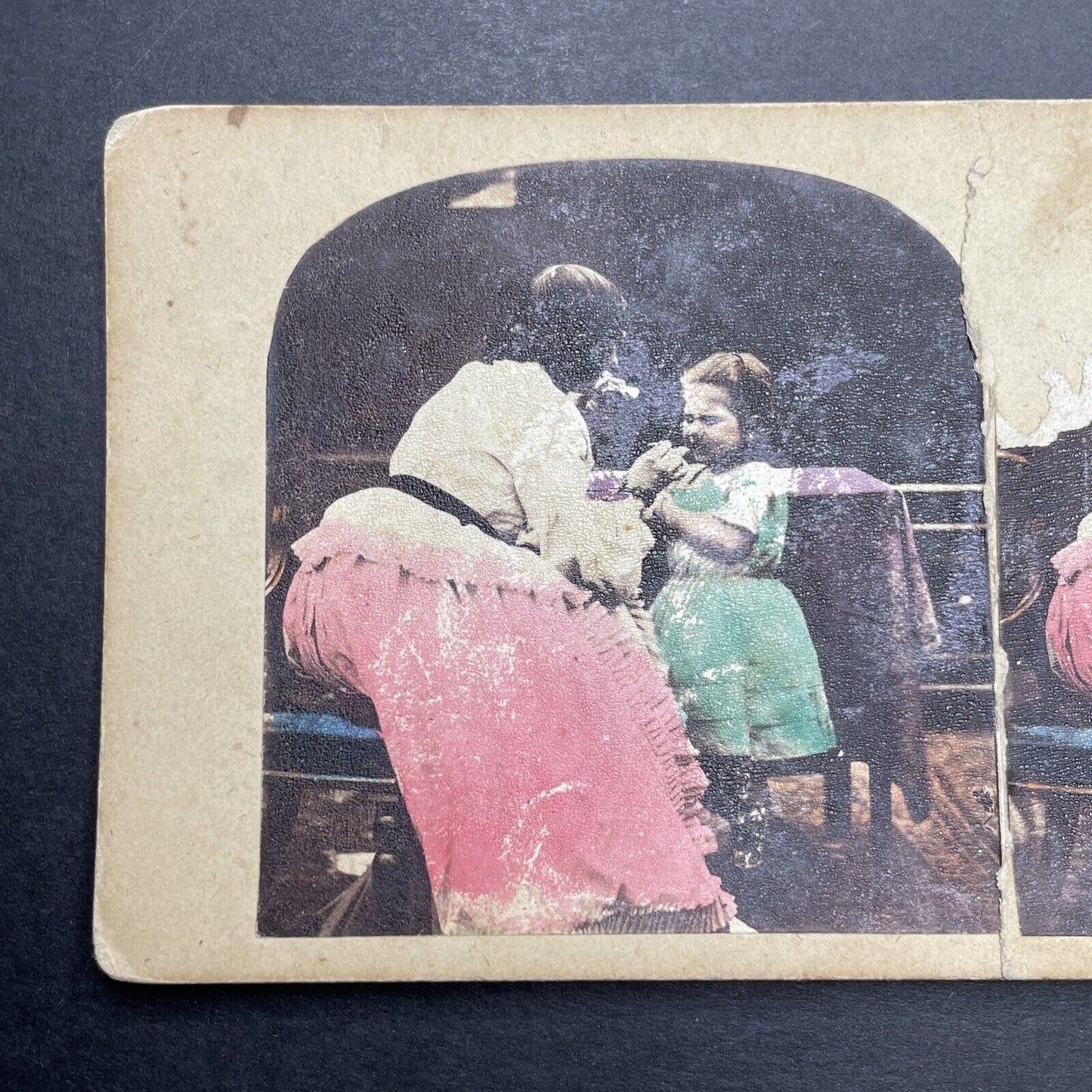 Antique 1880s Mother Giving Child Medicine Stereoview Photo Card P1187