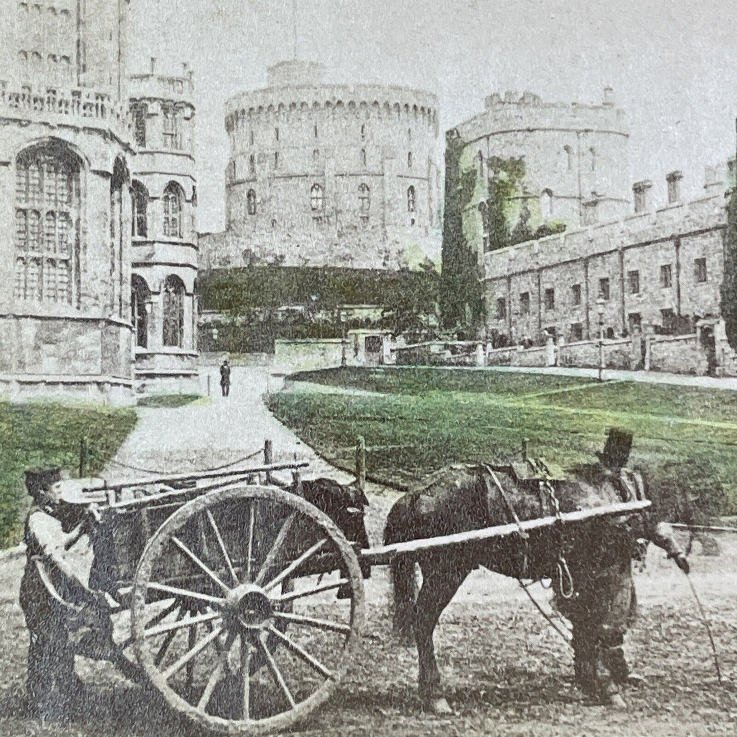 Boy Picking Garbage & Manure Windsor Castle UK Stereoview Antique c1870 X3558