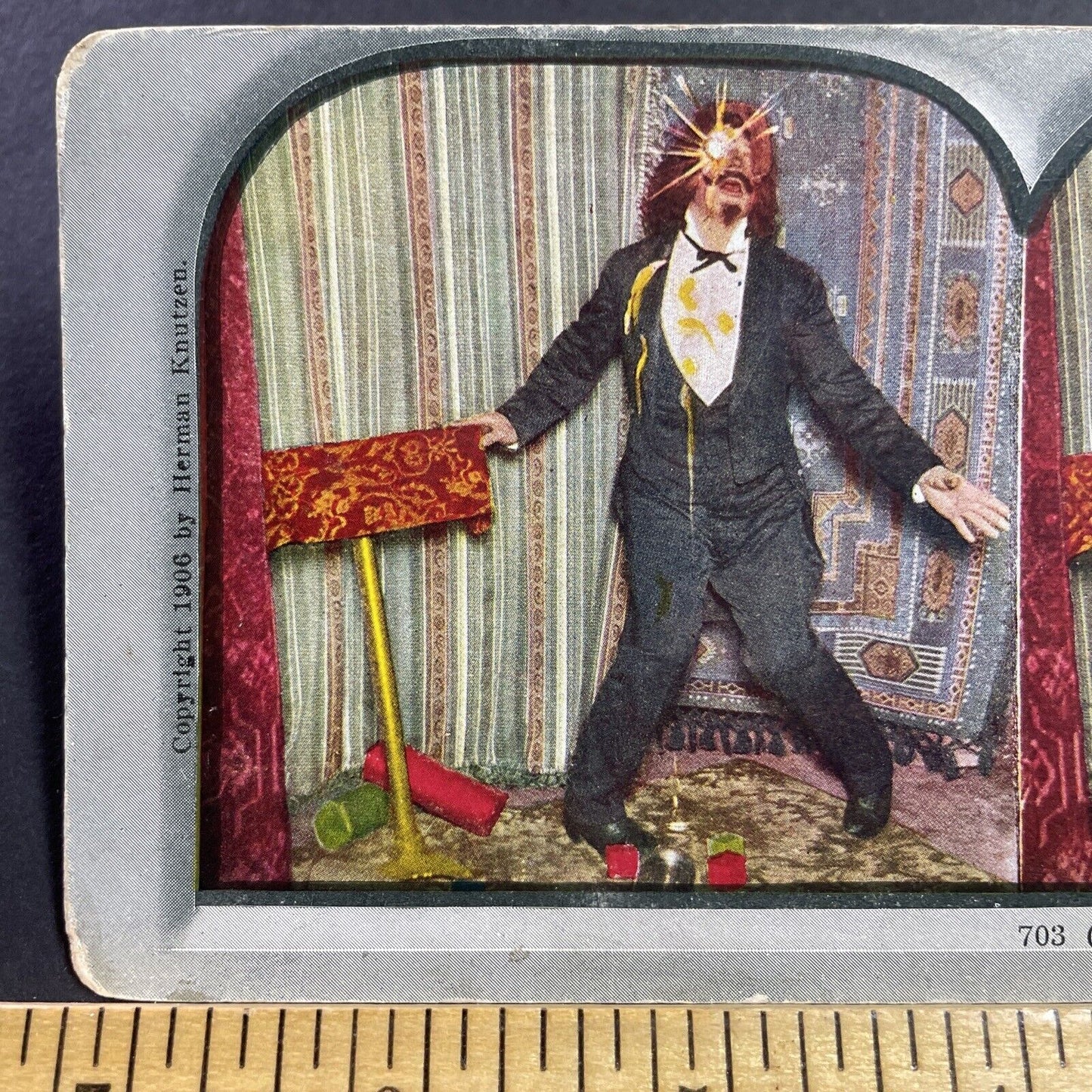 Antique 1906 Circus Magician Fails Juggling Eggs Stereoview Photo Card Q2261