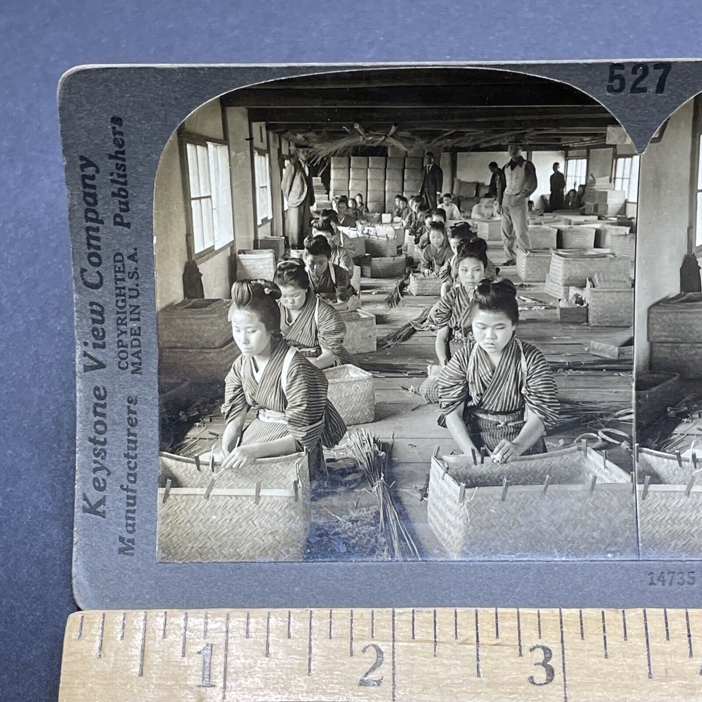 Antique 1920s Teenage Girls Making Baskets Japan Stereoview Photo Card P2058