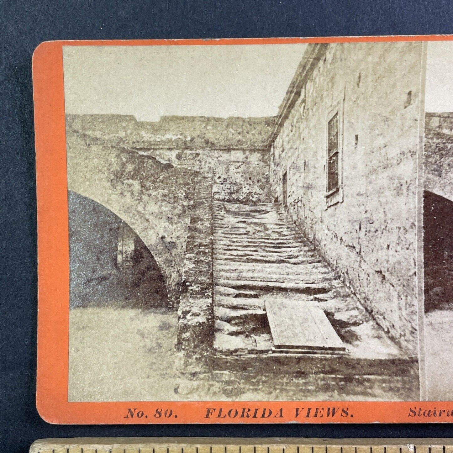 Eroded Stairway Fort Marion Stereoview St. Augustine Florida Antique c1870s Y076