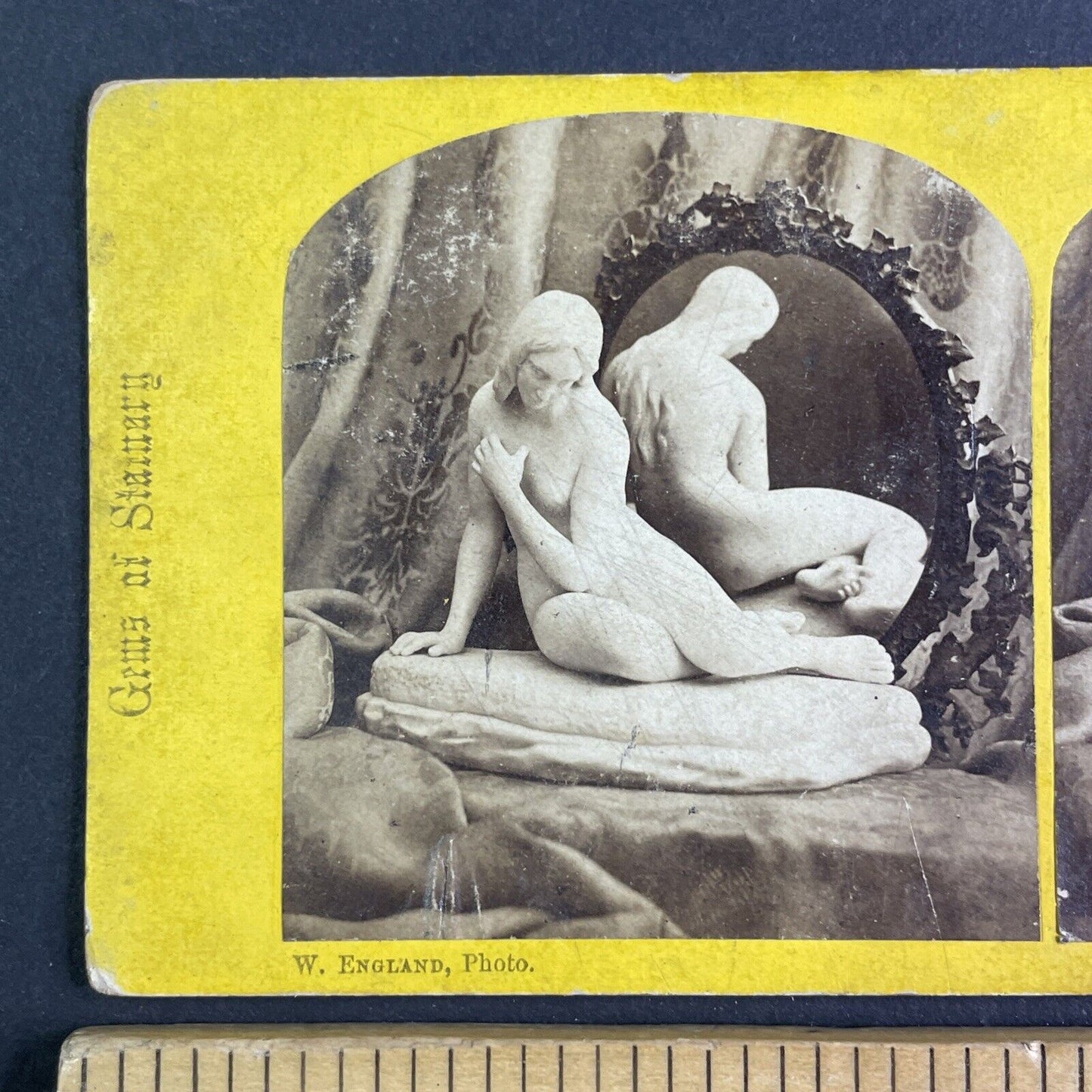 Alabaster Statue Of A Nude Woman Stereoview William England Antique c1870 X3617