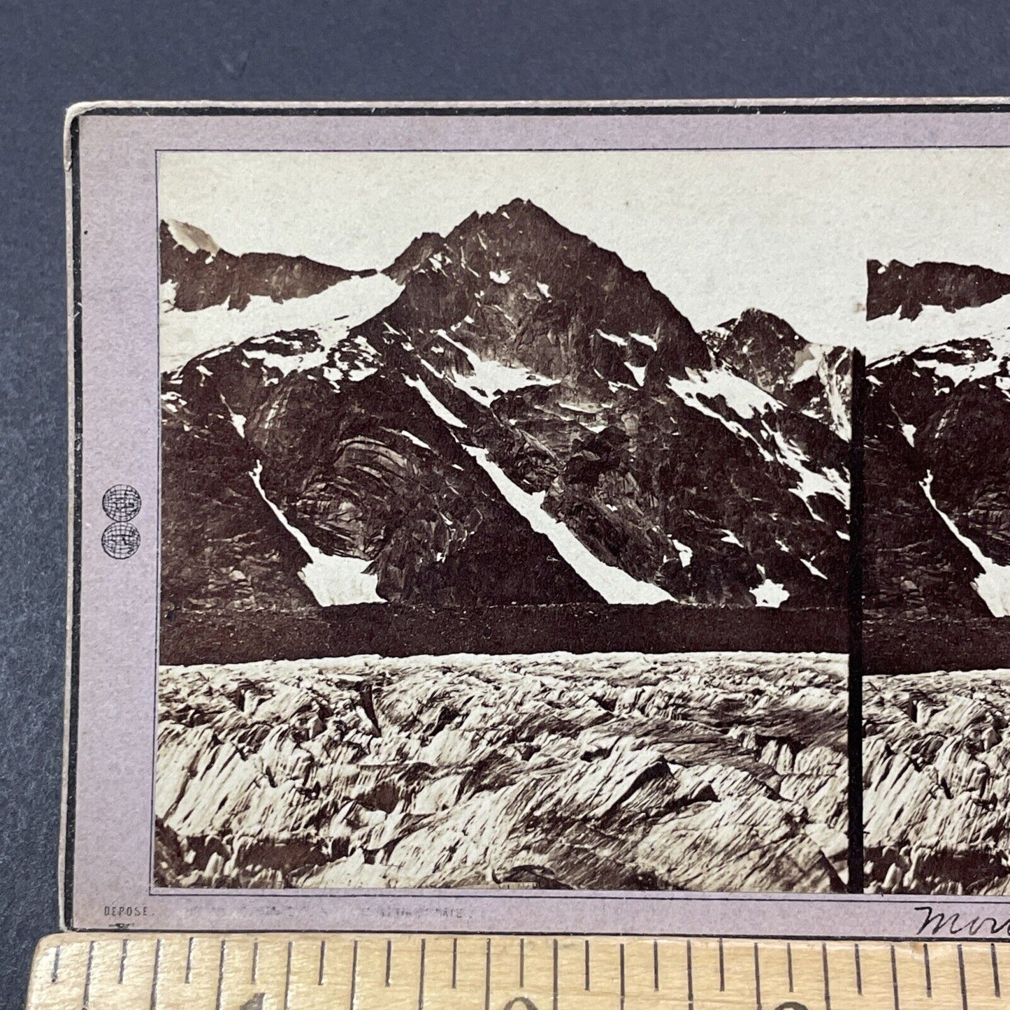 Antique 1870s Aletsch Glacier Ice Switzerland Stereoview Photo Card V2152