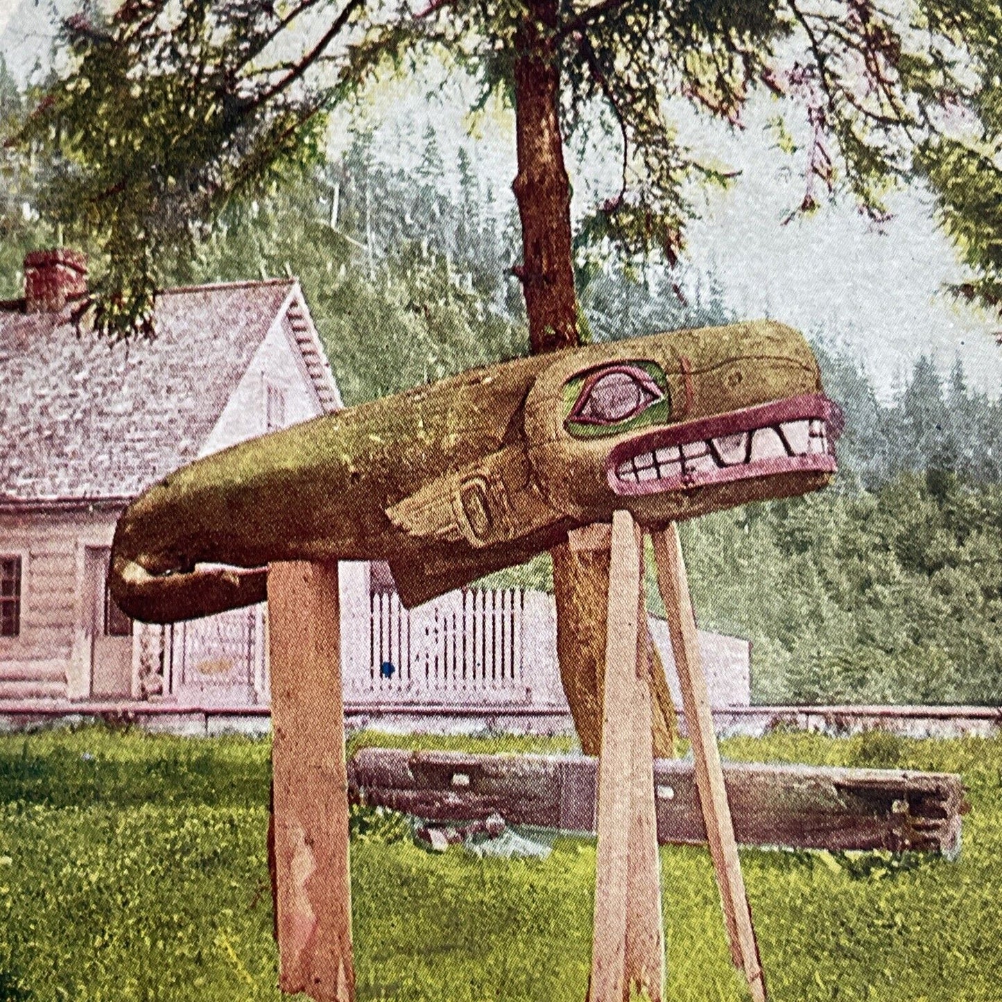 Antique 1905 Whale Totem Pole In Wrangell Alaska Stereoview Photo Card Q2240