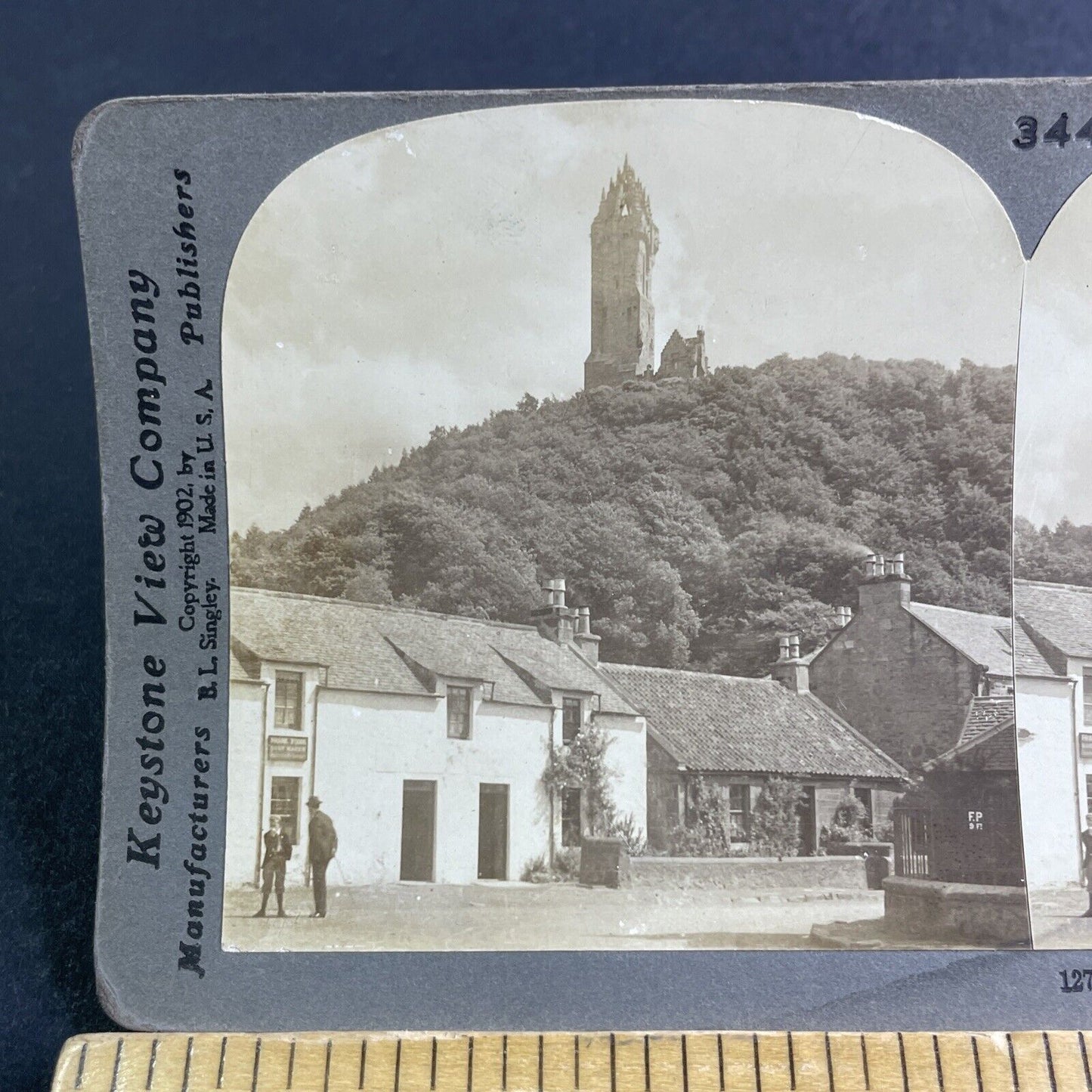 Antique 1902 William Wallace Monument Scotland Stereoview Photo Card P2198