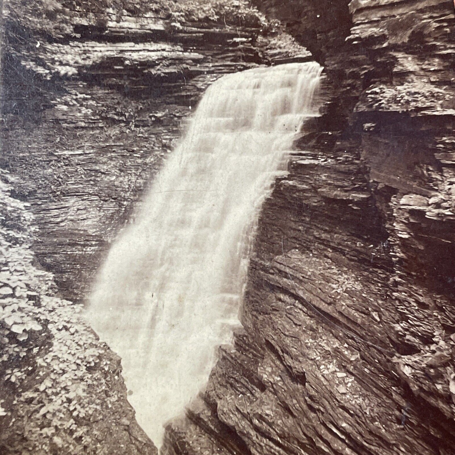 Watkins Glen Bridal Veil Falls New York Stereoview R.D Crum Antique c1870s Y1814