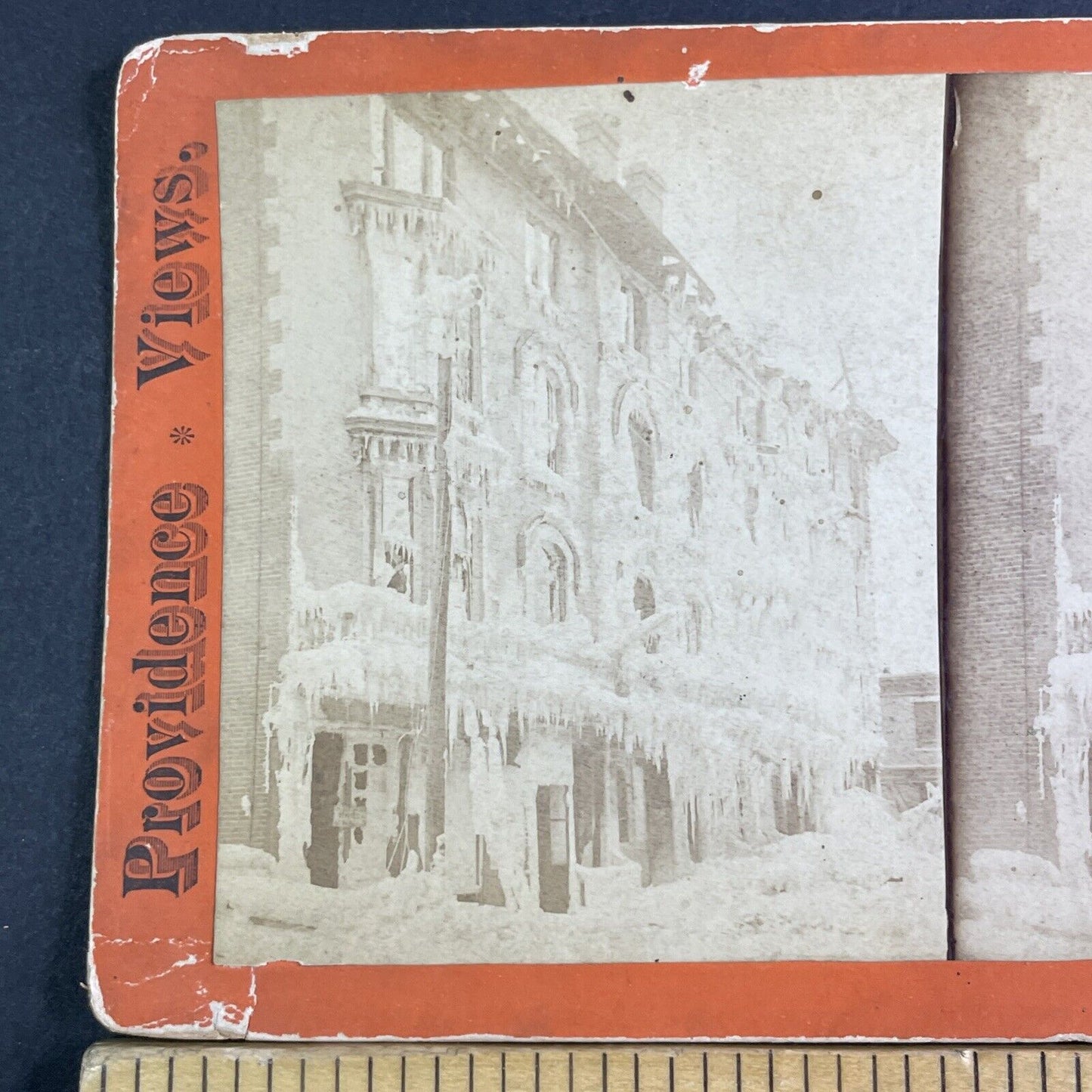 The Great White Hurricane Stereoview Providence Rhode Island Antique c1888 X3162