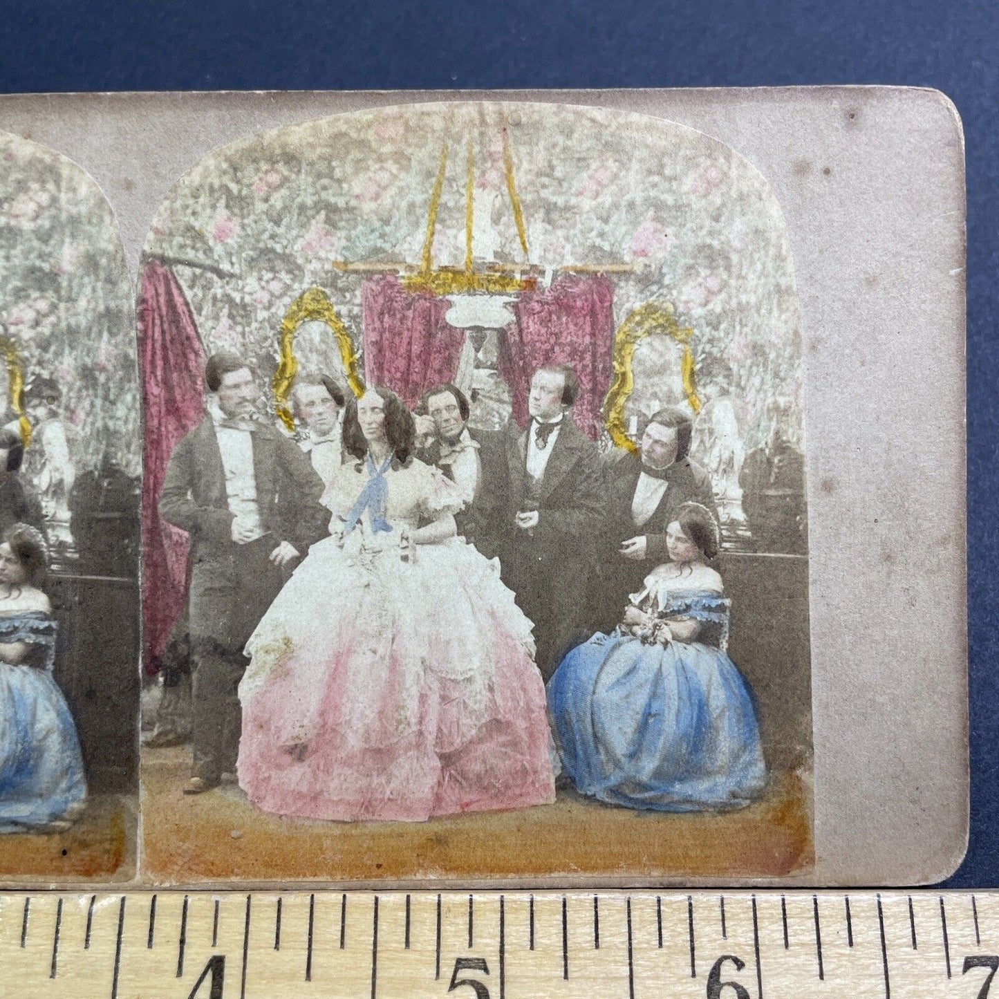 Antique c1859 Woman In American Ballroom Gown Stereoview Photo Card V474