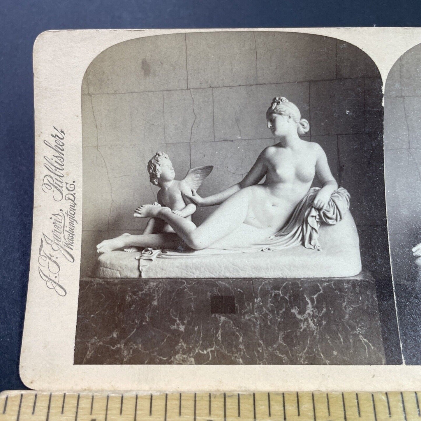 Antique 1890s Nude Female Statue Made Of Marble Stereoview Photo Card P3827