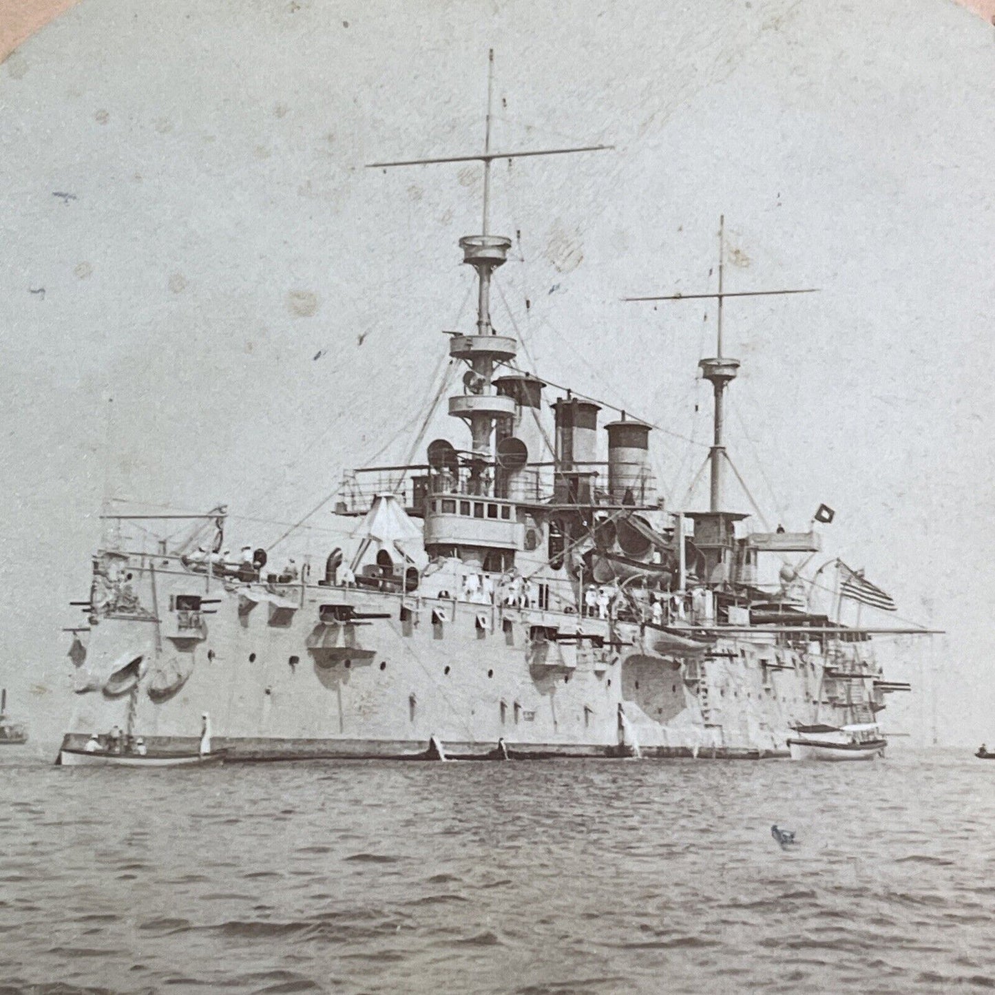 USS New York Navy Armored Cruiser Ship Stereoview Antique c1898 Y3022