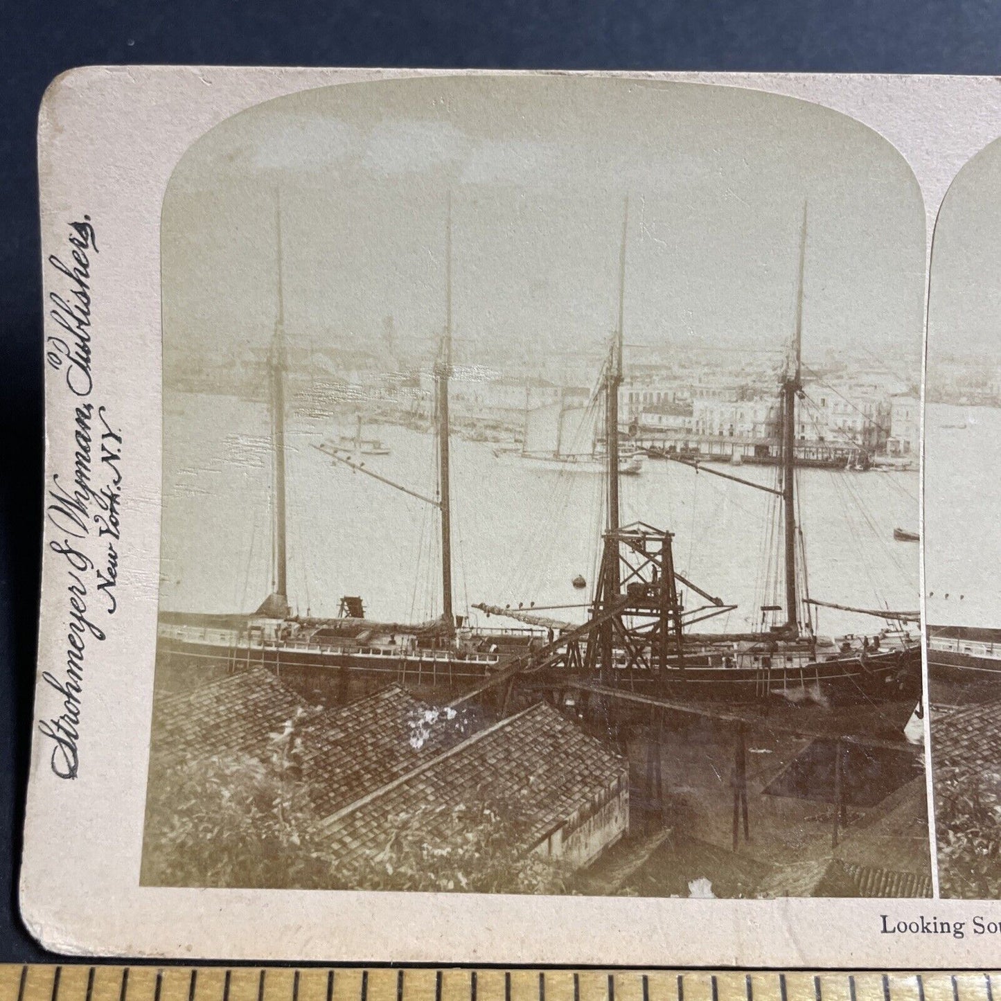 Antique 1899 Large US Wooden Ship Havana Cuba Stereoview Photo Card P4984