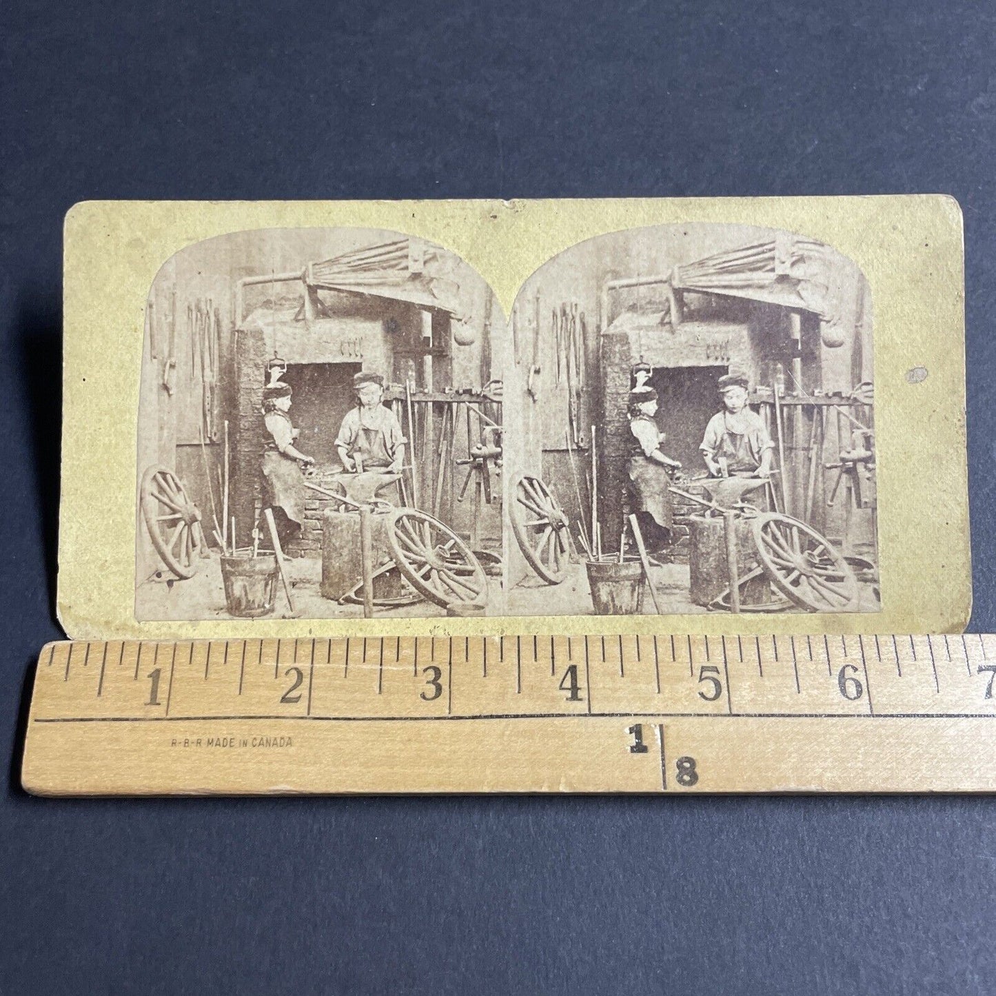 Antique 1860s Young Boys Working As Blacksmiths Stereoview Photo Card P4074