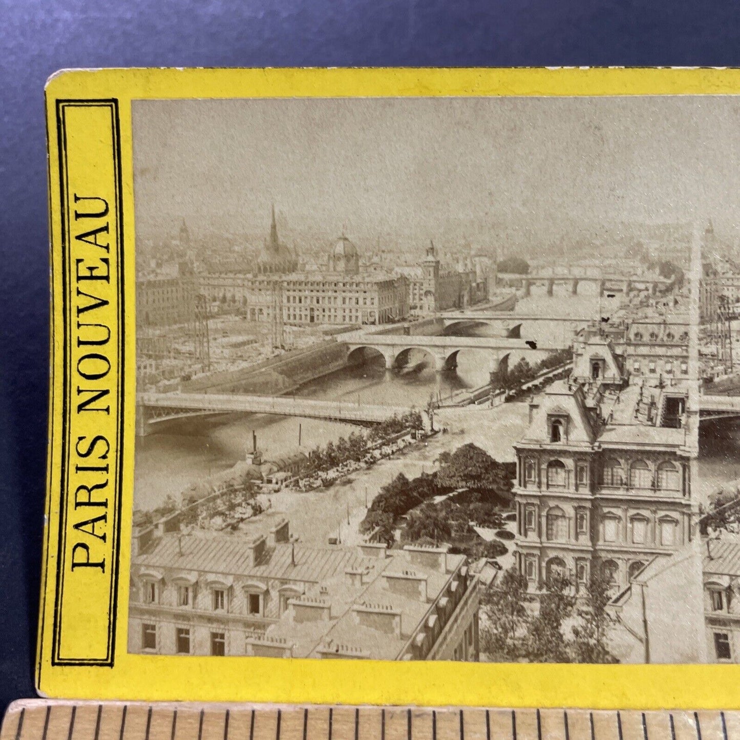 Antique 1870s Streets & Bridges In Paris France Stereoview Photo Card P4038