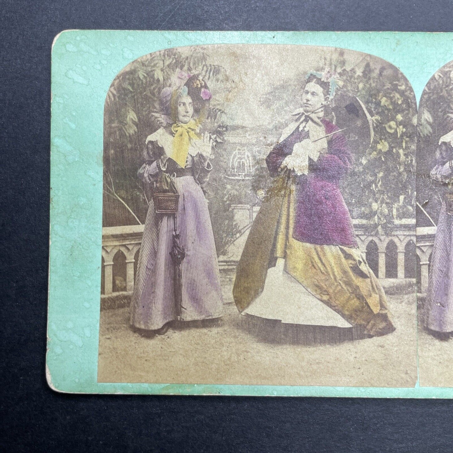 Antique 1867 Ladies In Their Summer Wear Stereoview Photo Card P1228