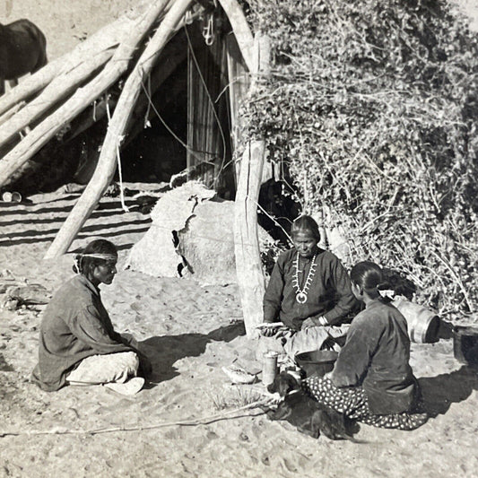 Antique 1910s Navajo Native Indians DAMAGED Stereoview Photo Card P4285