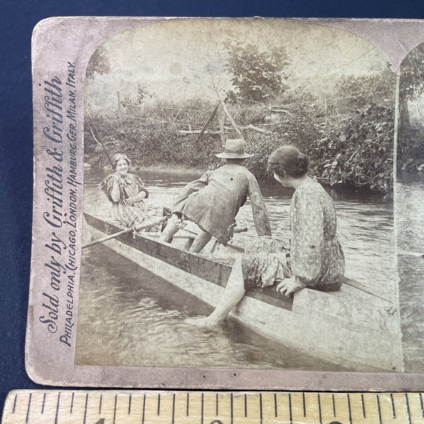 Antique 1900 Man Gets Hooked By A Fishing Hook Stereoview Photo Card P3334