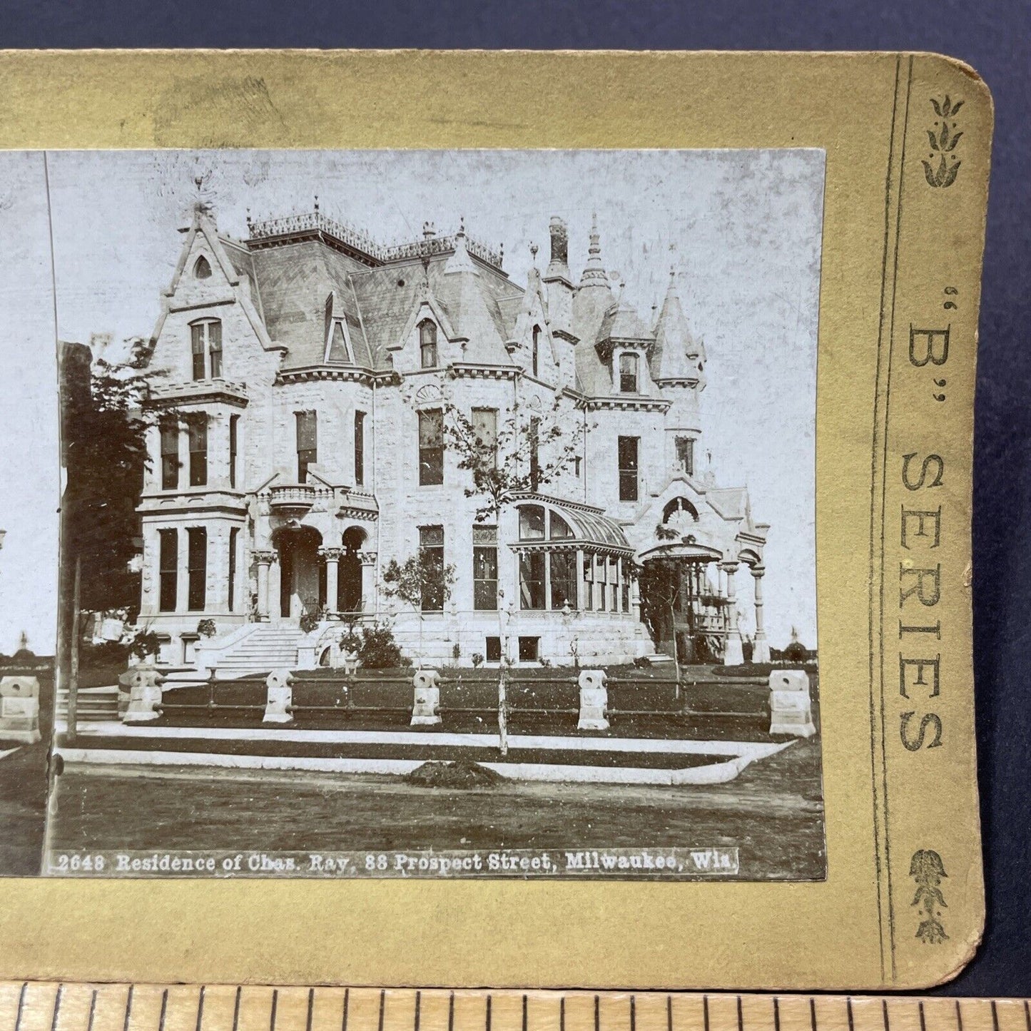 Antique 1870s Charles Ray Residence Milwaukee WI Stereoview Photo Card V3335