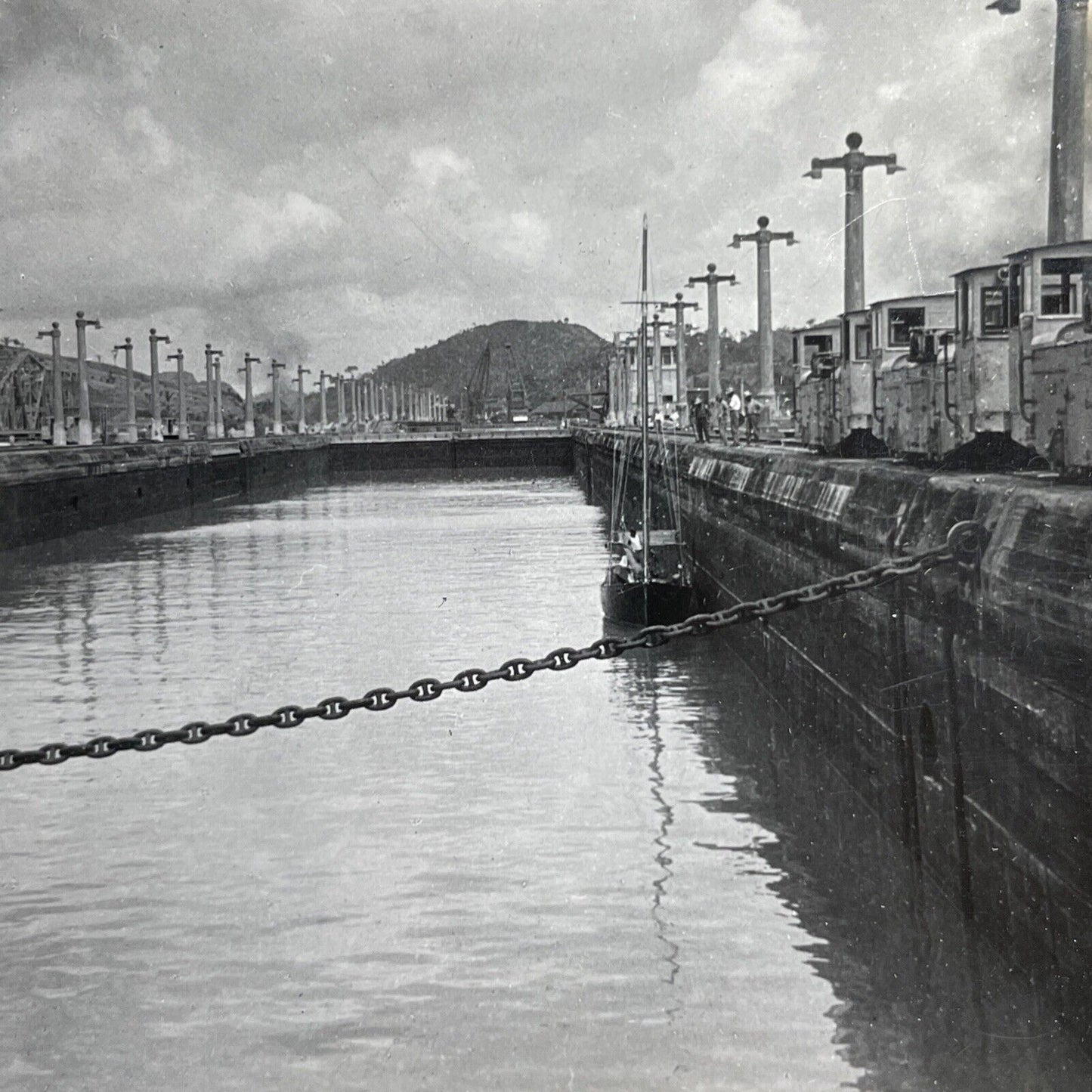 Antique 1920 Pedro Miguel Locks Panama Canal Stereoview Photo Card P958