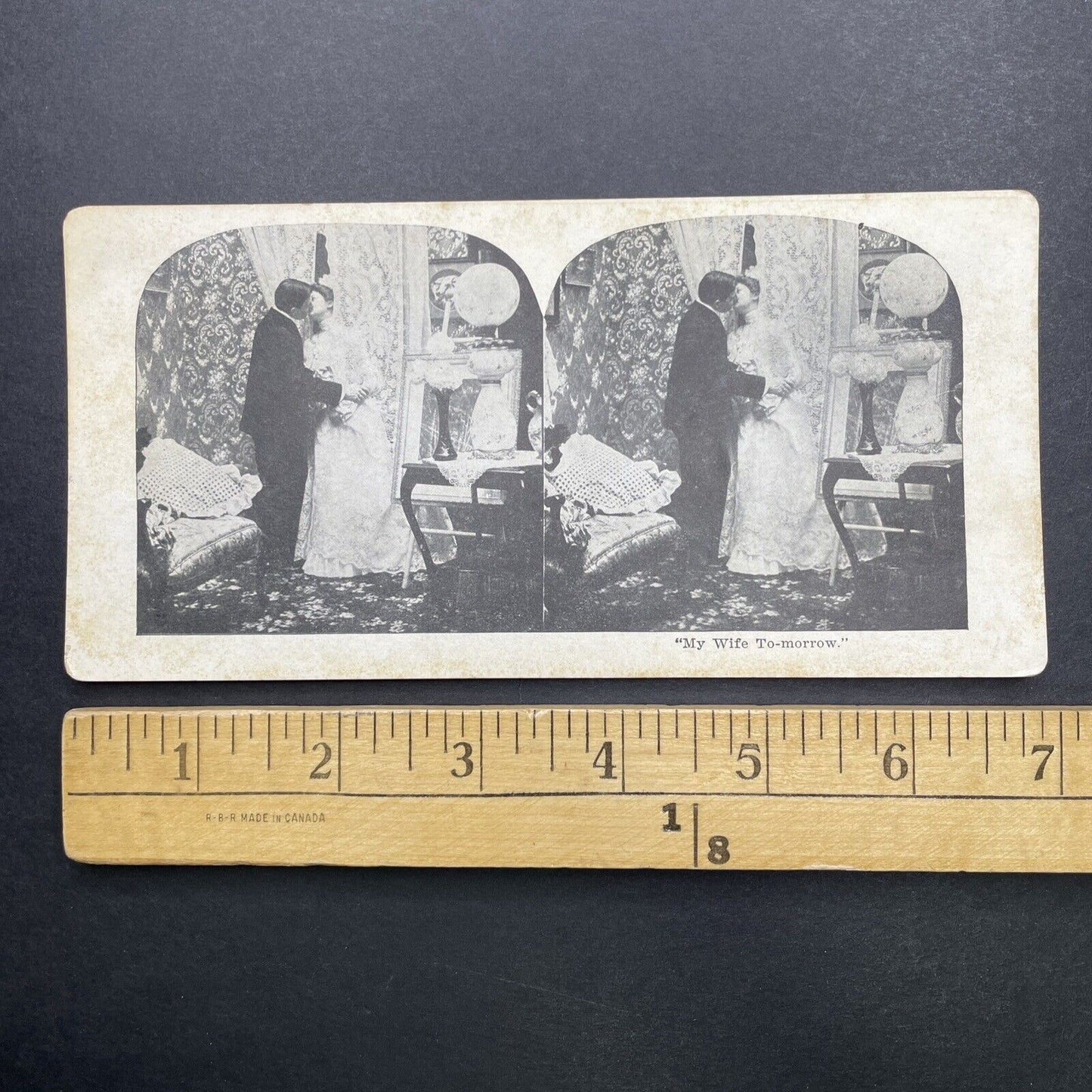 Antique 1905 Bride And Groom Kiss Before Wedding Stereoview Photo Card P580-033