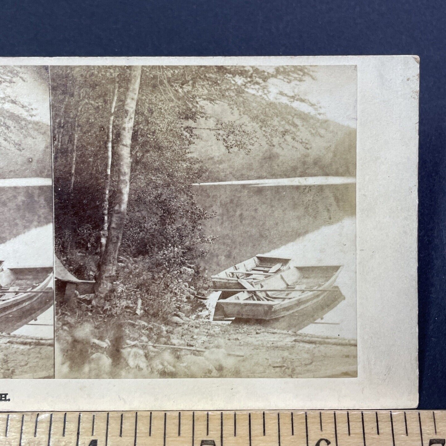 Antique 1860s Profile Lake Boat Launch New Hampshire Stereoview Photo Card V1775