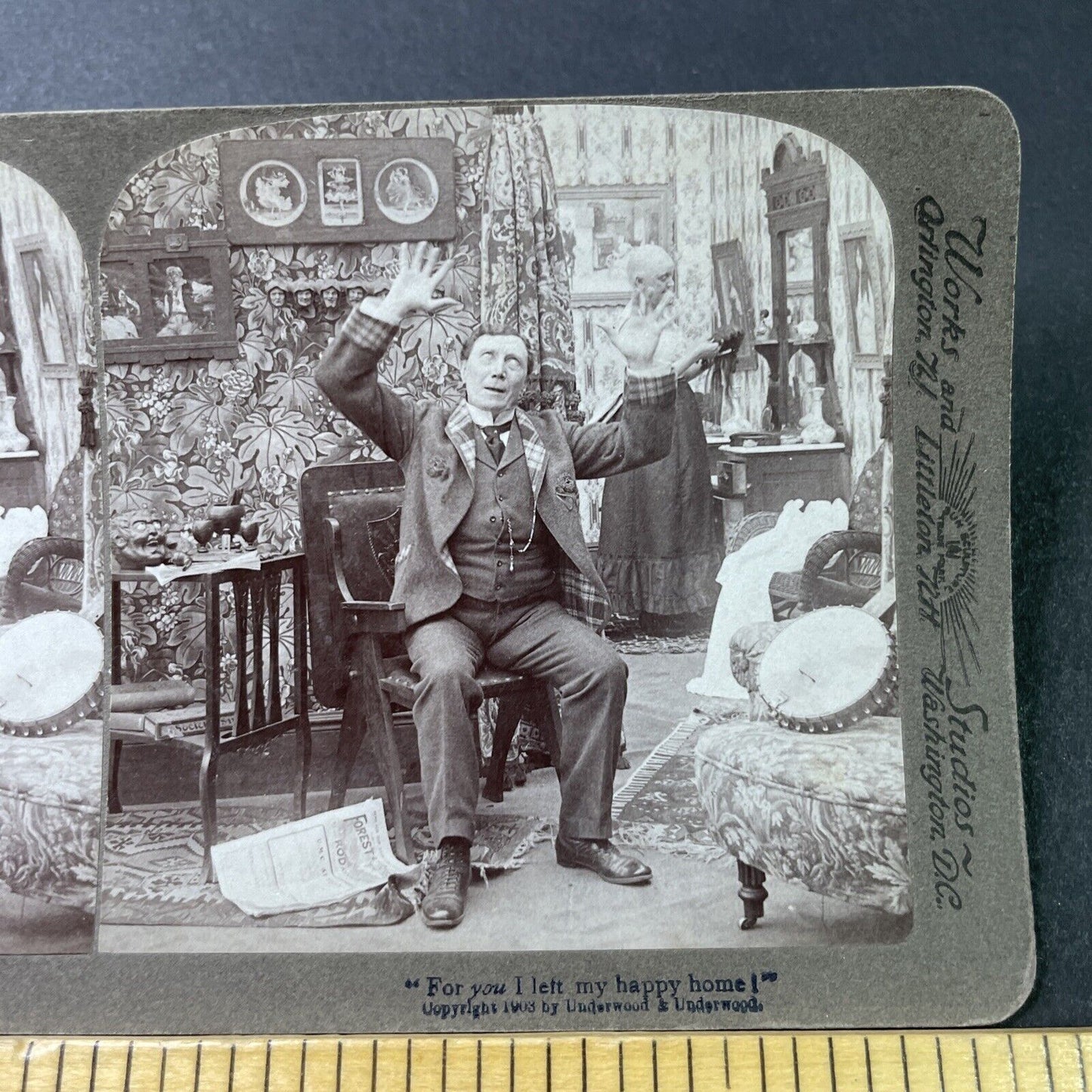 Antique 1903 Mistress Shaves Head & Man Shocked Stereoview Photo Card P2868