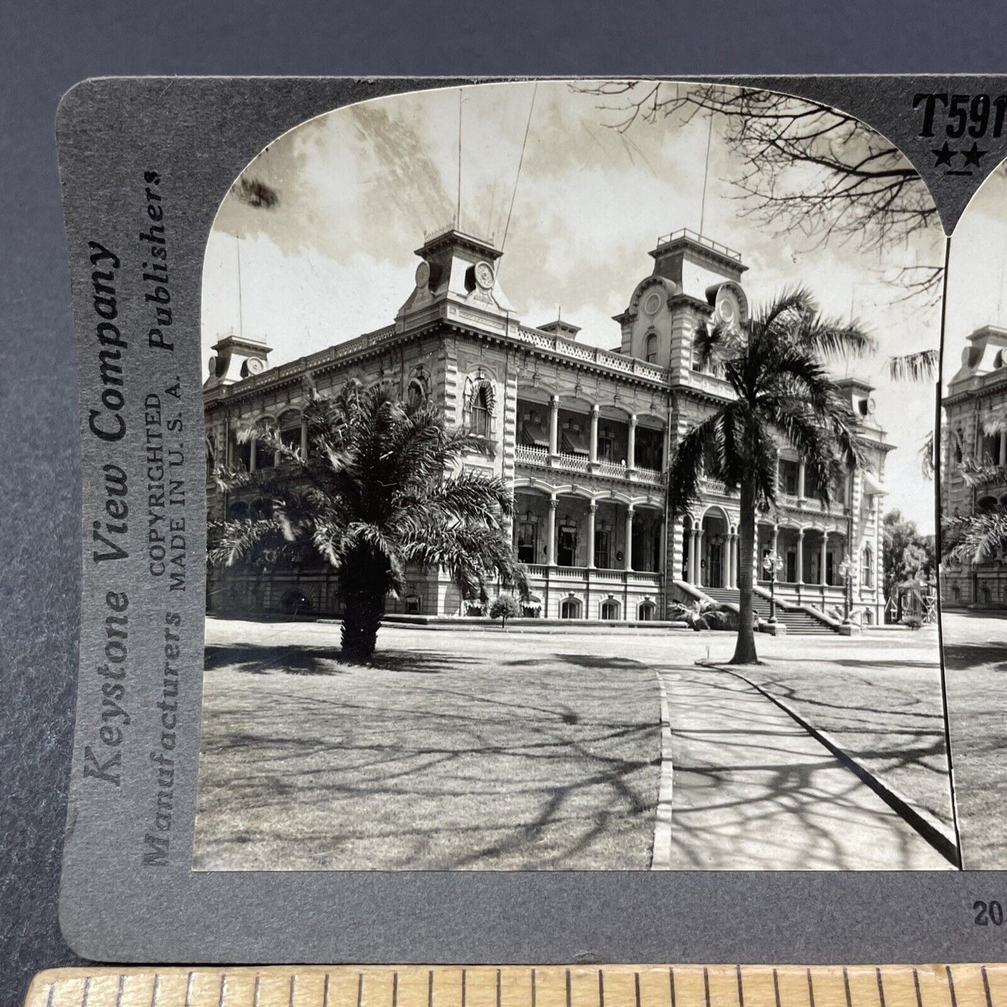 Antique 1929 Royal Palace City Hall Honolulu Hawaii Stereoview Photo Card V2160